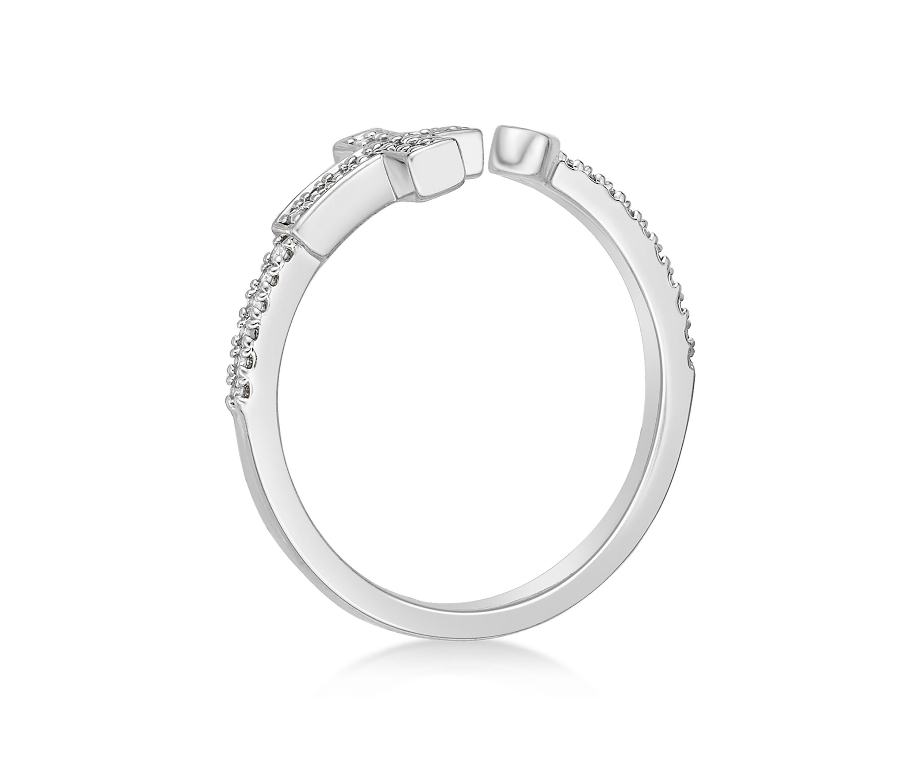 1/8 ct. t.w. Diamond Sideways Cross Open Shank Ring in Sterling Silver