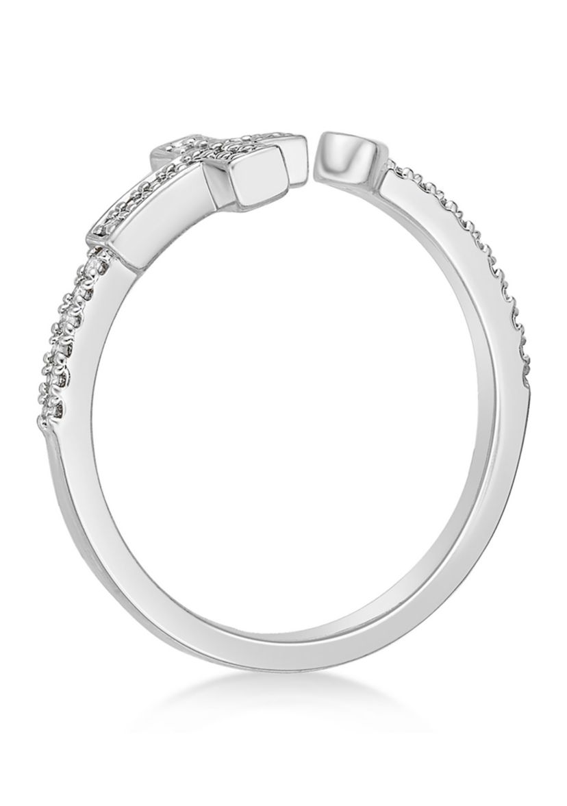 1/8 ct. t.w. Diamond Sideways Cross Open Shank Ring in Sterling Silver