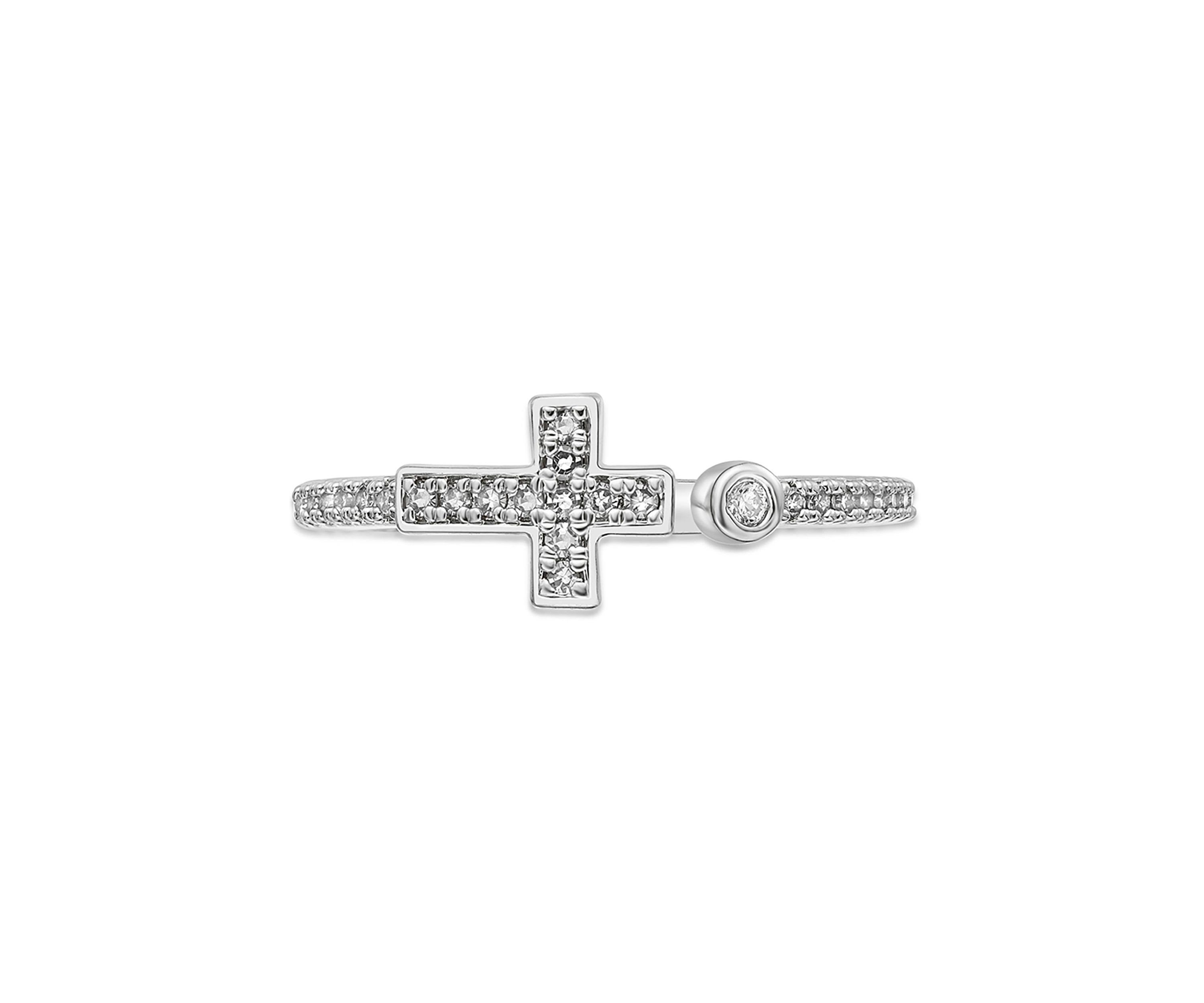 1/8 ct. t.w. Diamond Sideways Cross Open Shank Ring in Sterling Silver