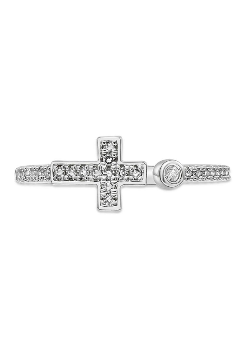 1/8 ct. t.w. Diamond Sideways Cross Open Shank Ring in Sterling Silver