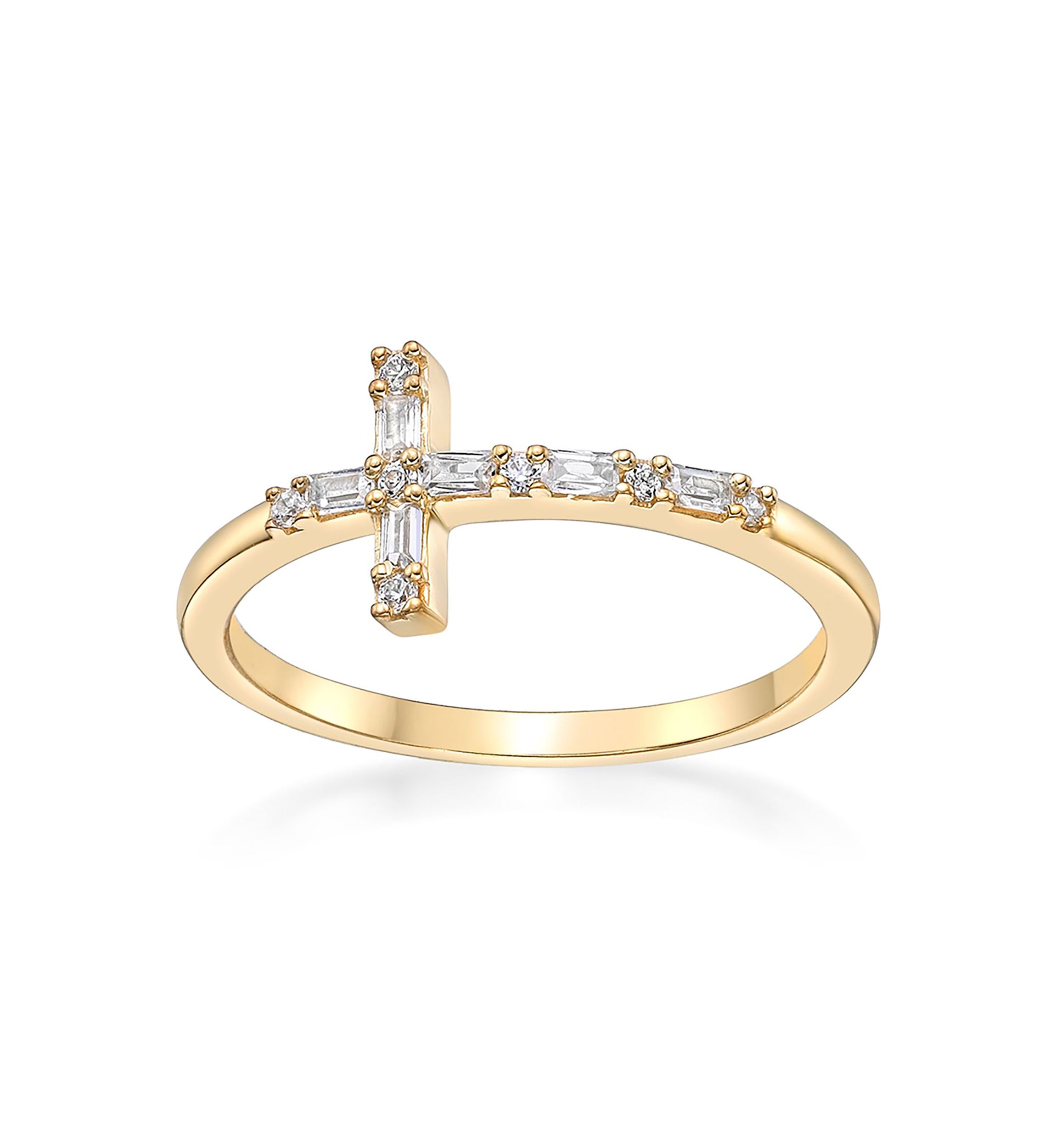 1/8 ct. t.w. Diamond Sideways Cros Ring in Sterling Silver with 14K Yellow Gold Plate