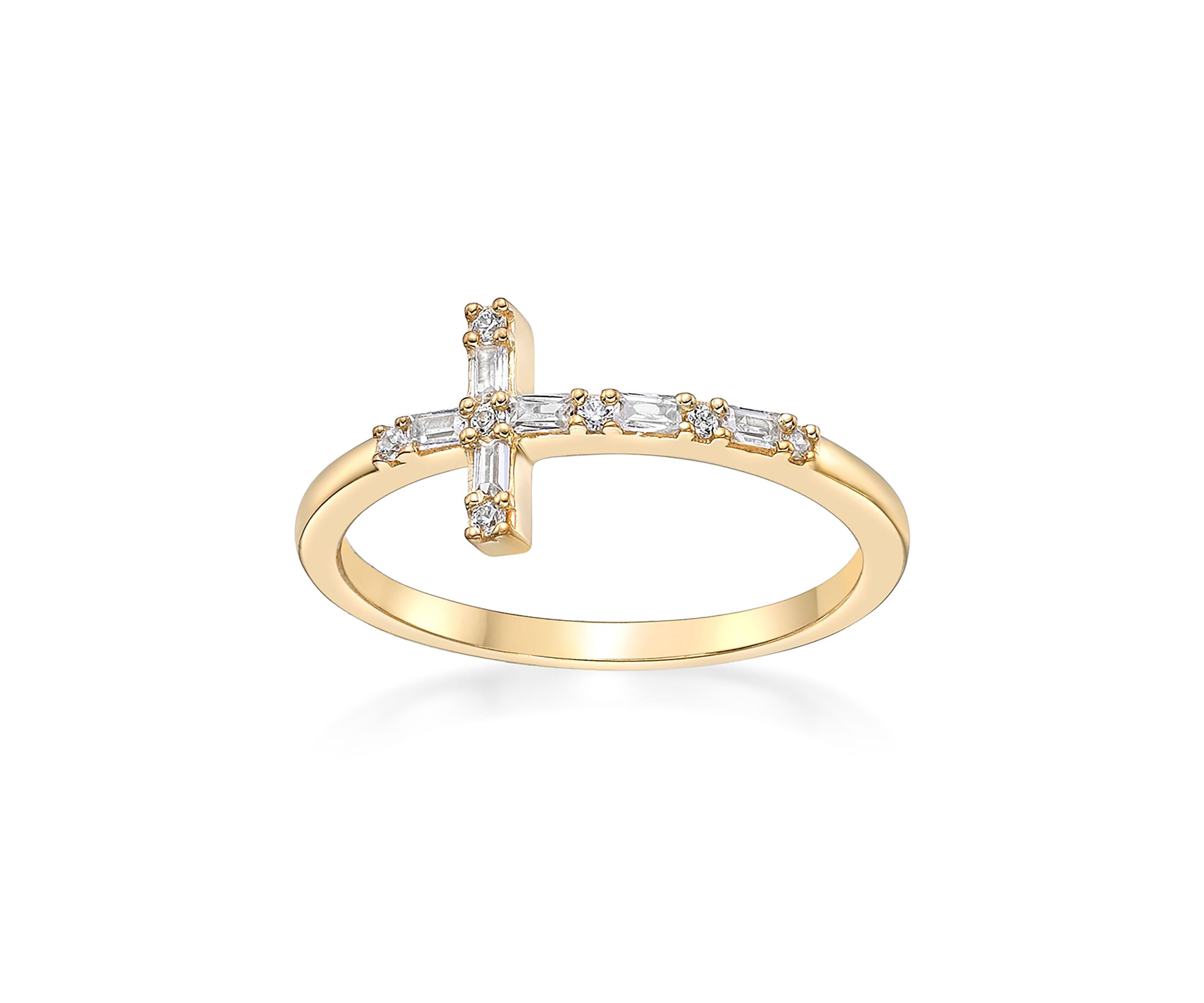 1/8 ct. t.w. Diamond Sideways Cros Ring in Sterling Silver with 14K Yellow Gold Plate
