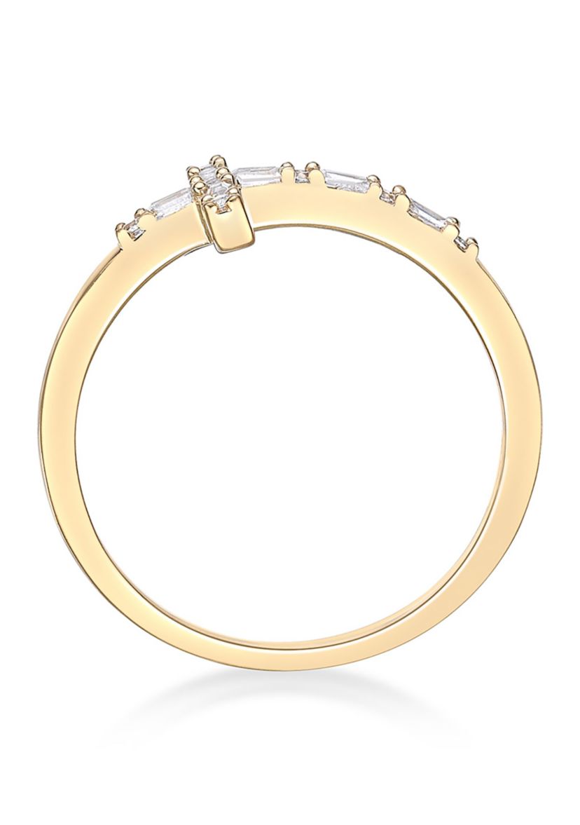 1/8 ct. t.w. Diamond Sideways Cros Ring in Sterling Silver with 14K Yellow Gold Plate