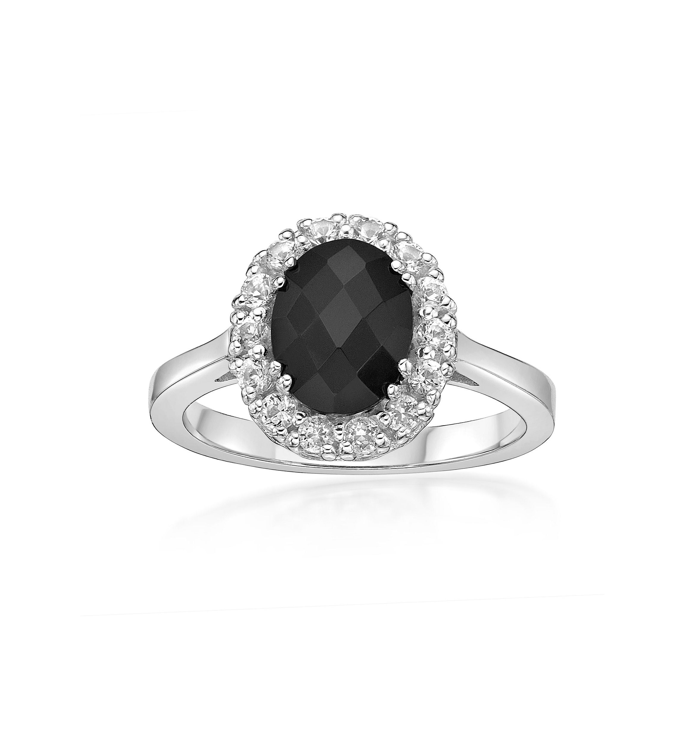 1.3 ct. t.w. Black Onyx and 3/4 ct. t.w. Lab-Created White Sapphire Ring in Sterling Silver