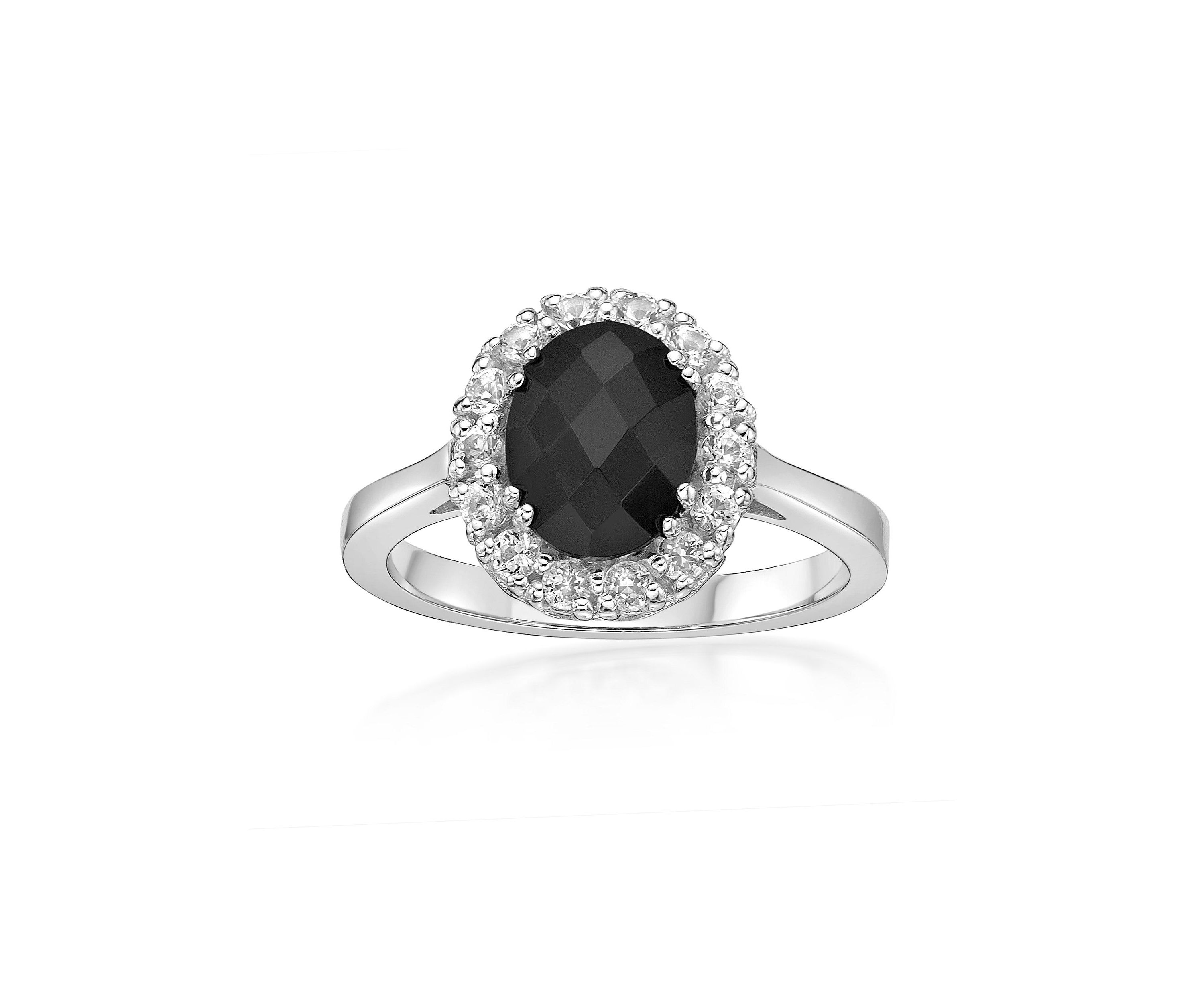 1.3 ct. t.w. Black Onyx and 3/4 ct. t.w. Lab-Created White Sapphire Ring in Sterling Silver