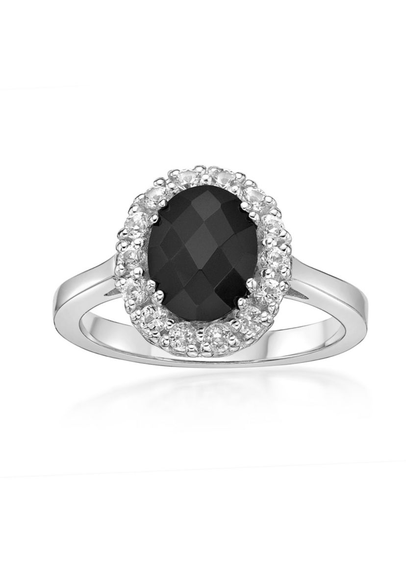 1.3 ct. t.w. Black Onyx and 3/4 ct. t.w. Lab-Created White Sapphire Ring in Sterling Silver