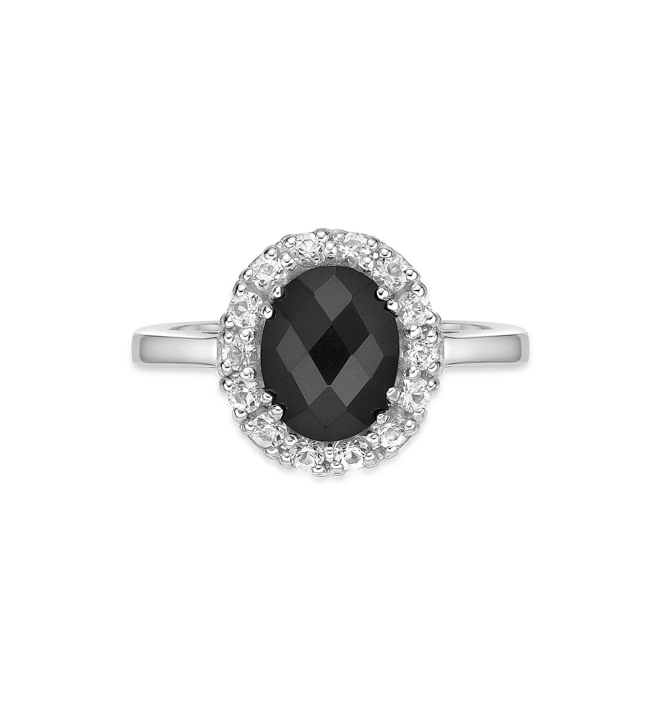 1.3 ct. t.w. Black Onyx and 3/4 ct. t.w. Lab-Created White Sapphire Ring in Sterling Silver