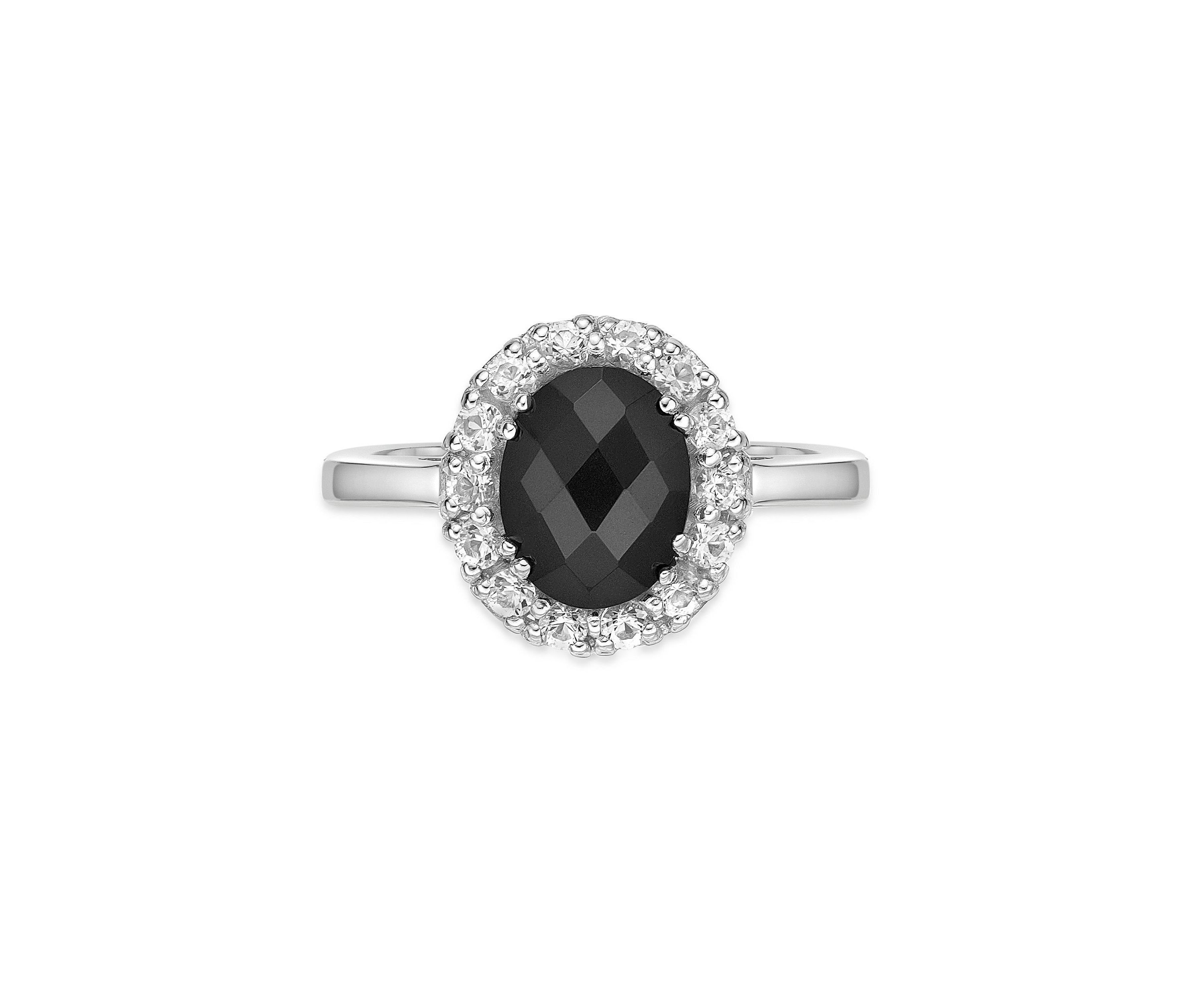 1.3 ct. t.w. Black Onyx and 3/4 ct. t.w. Lab-Created White Sapphire Ring in Sterling Silver