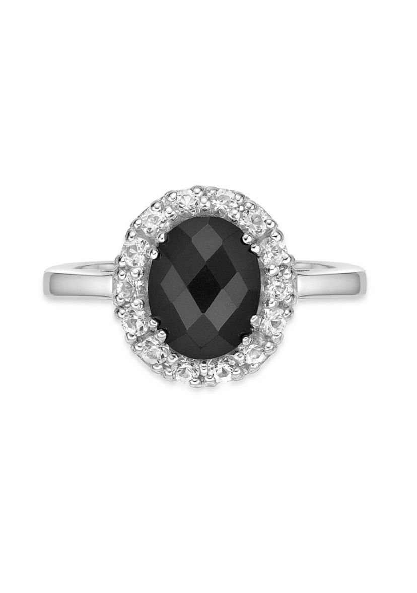 1.3 ct. t.w. Black Onyx and 3/4 ct. t.w. Lab-Created White Sapphire Ring in Sterling Silver