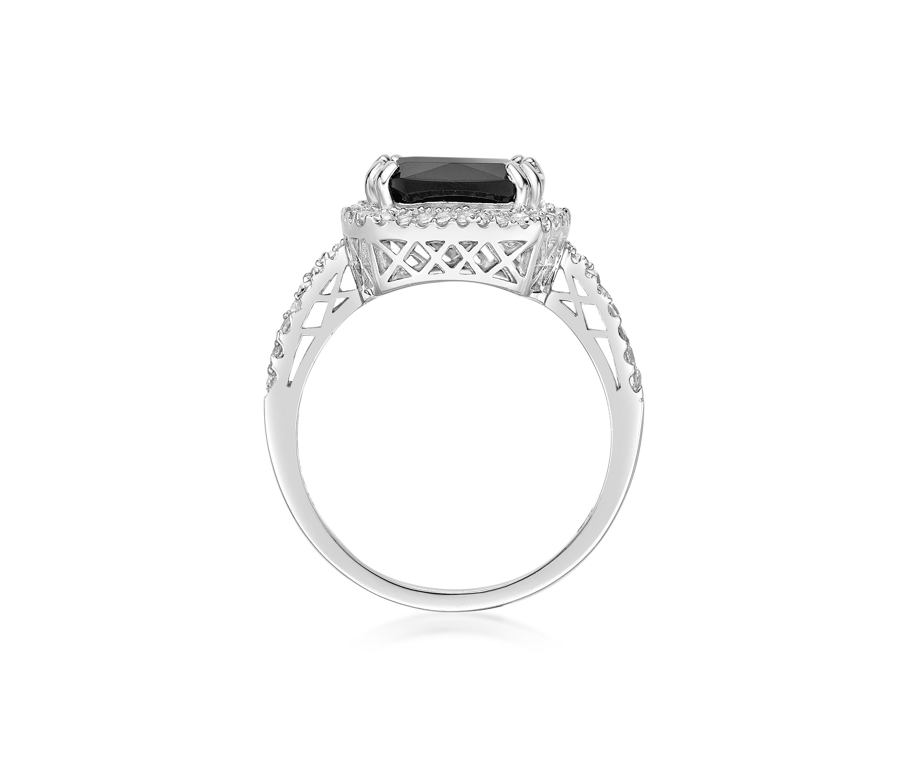 3.15 ct. t.w. Black Onyx and 1/2 ct. t.w. Lab-Created White Sapphire Ring in Sterling Silver