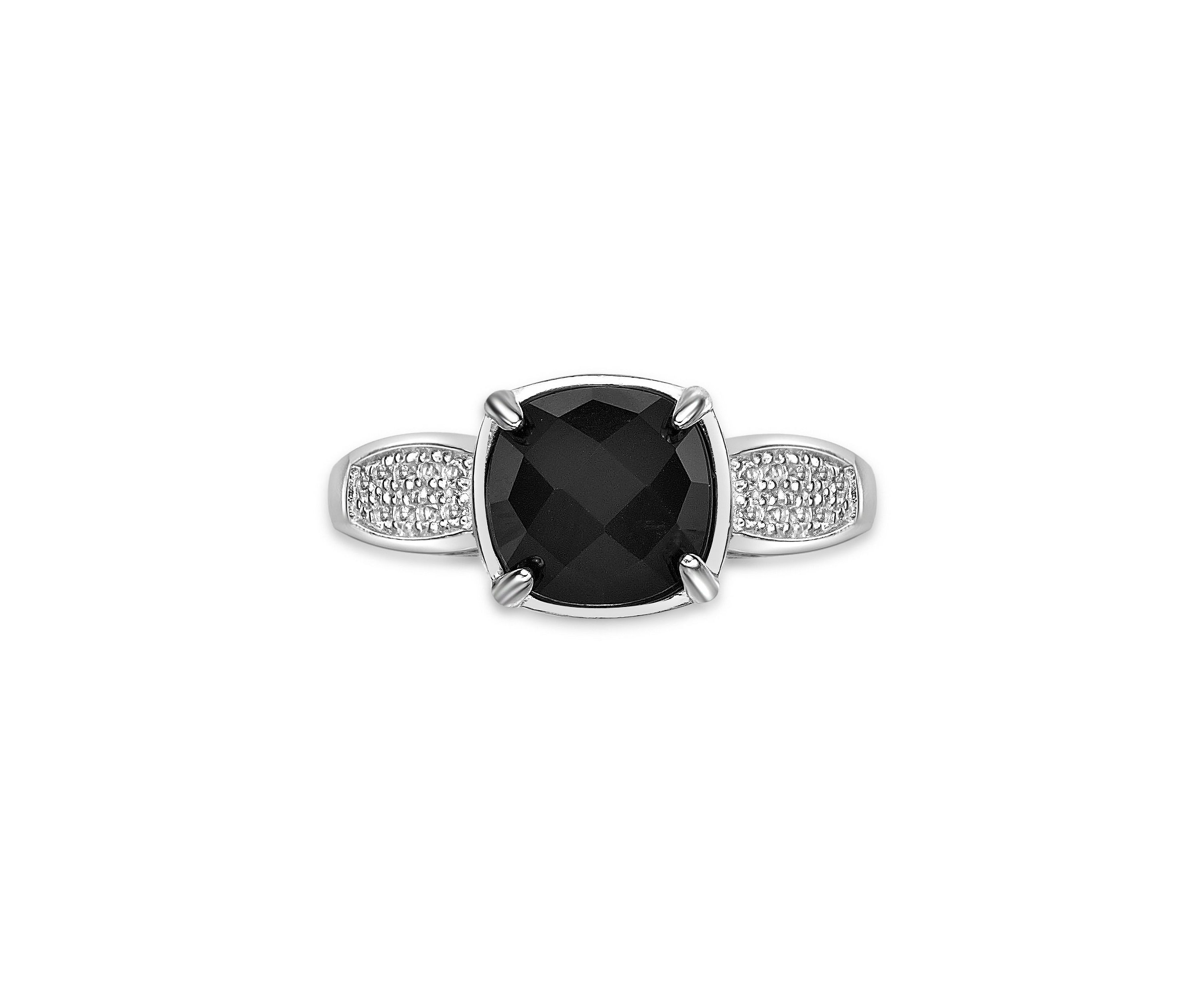 1.95 ct. t.w. Black Onyx and 1/5 ct. t.w. White Topaz Ring in Sterling Silver