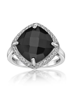 Gemminded 6.25 ct. t.w. Black Onyx and 1/3 ct. t.w. Lab-Created White Sapphire Ring in Sterling Silver