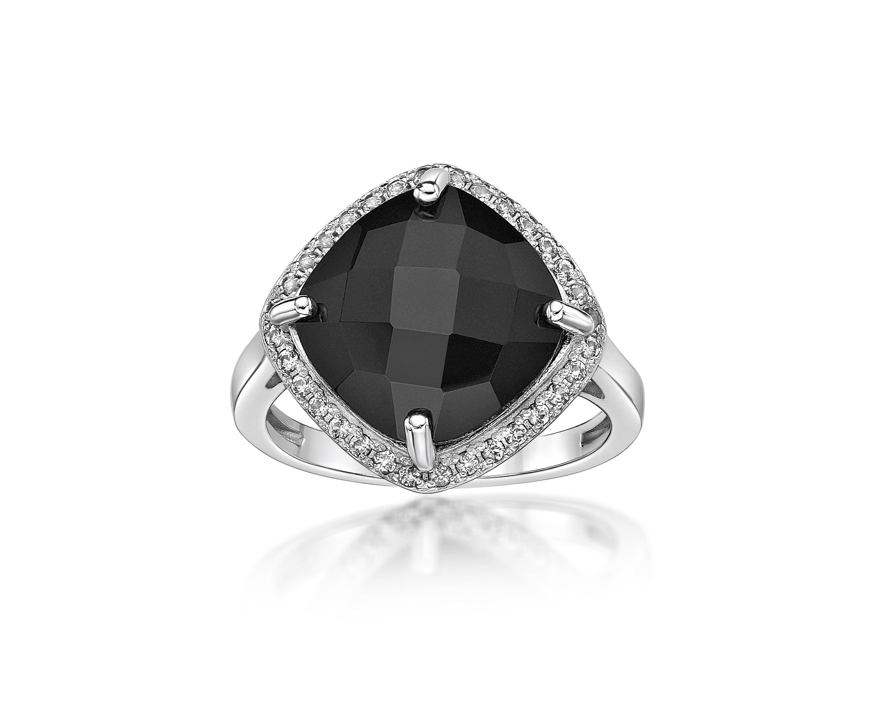 6.25 ct. t.w. Black Onyx and 1/3 ct. t.w. Lab-Created White Sapphire Ring in Sterling Silver