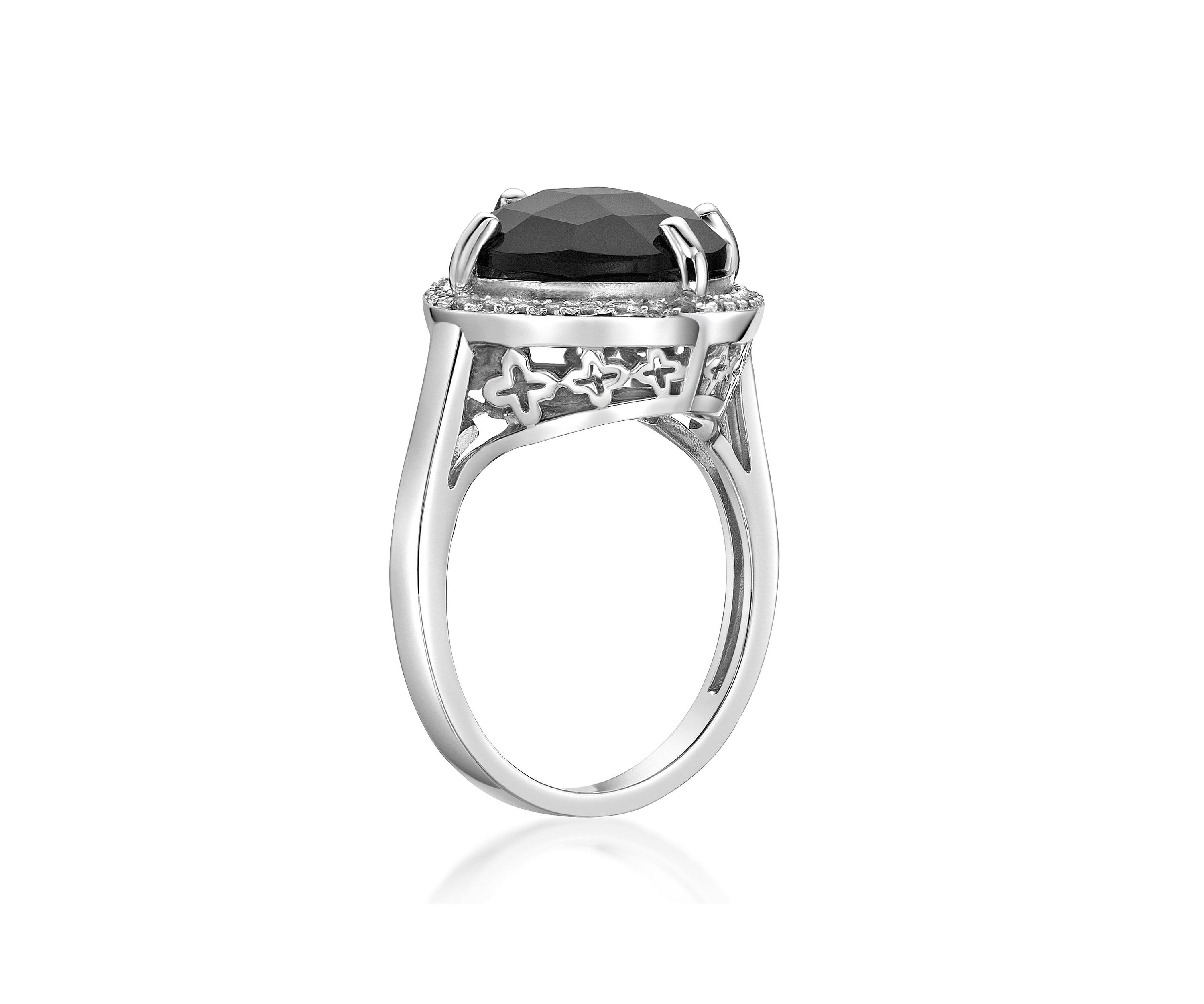 6.25 ct. t.w. Black Onyx and 1/3 ct. t.w. Lab-Created White Sapphire Ring in Sterling Silver