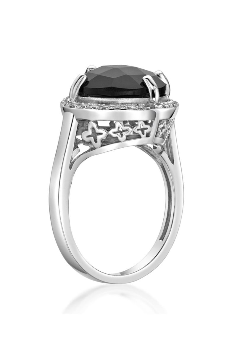 6.25 ct. t.w. Black Onyx and 1/3 ct. t.w. Lab-Created White Sapphire Ring in Sterling Silver