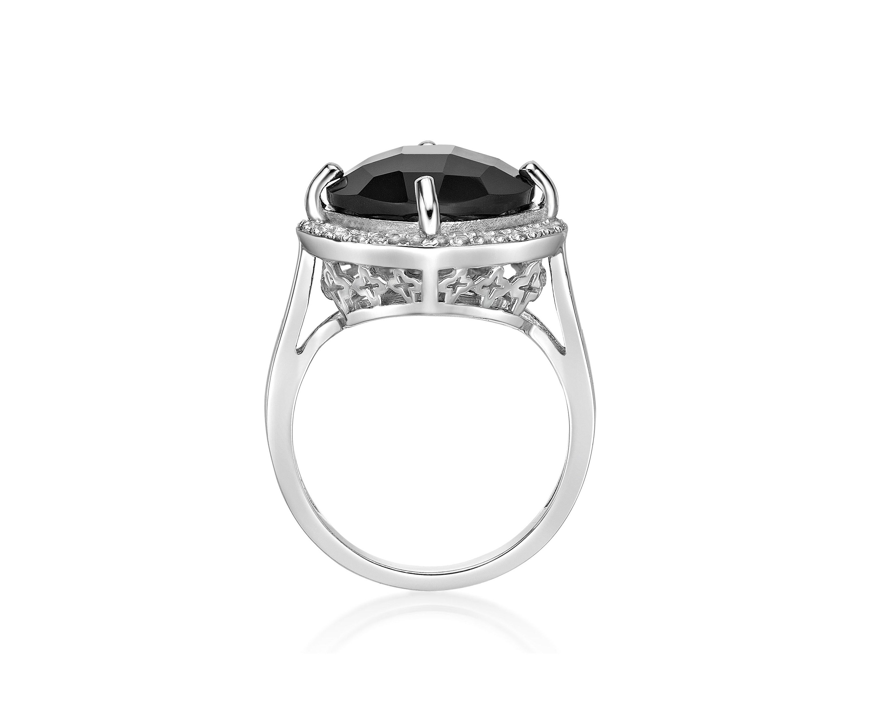 6.25 ct. t.w. Black Onyx and 1/3 ct. t.w. Lab-Created White Sapphire Ring in Sterling Silver