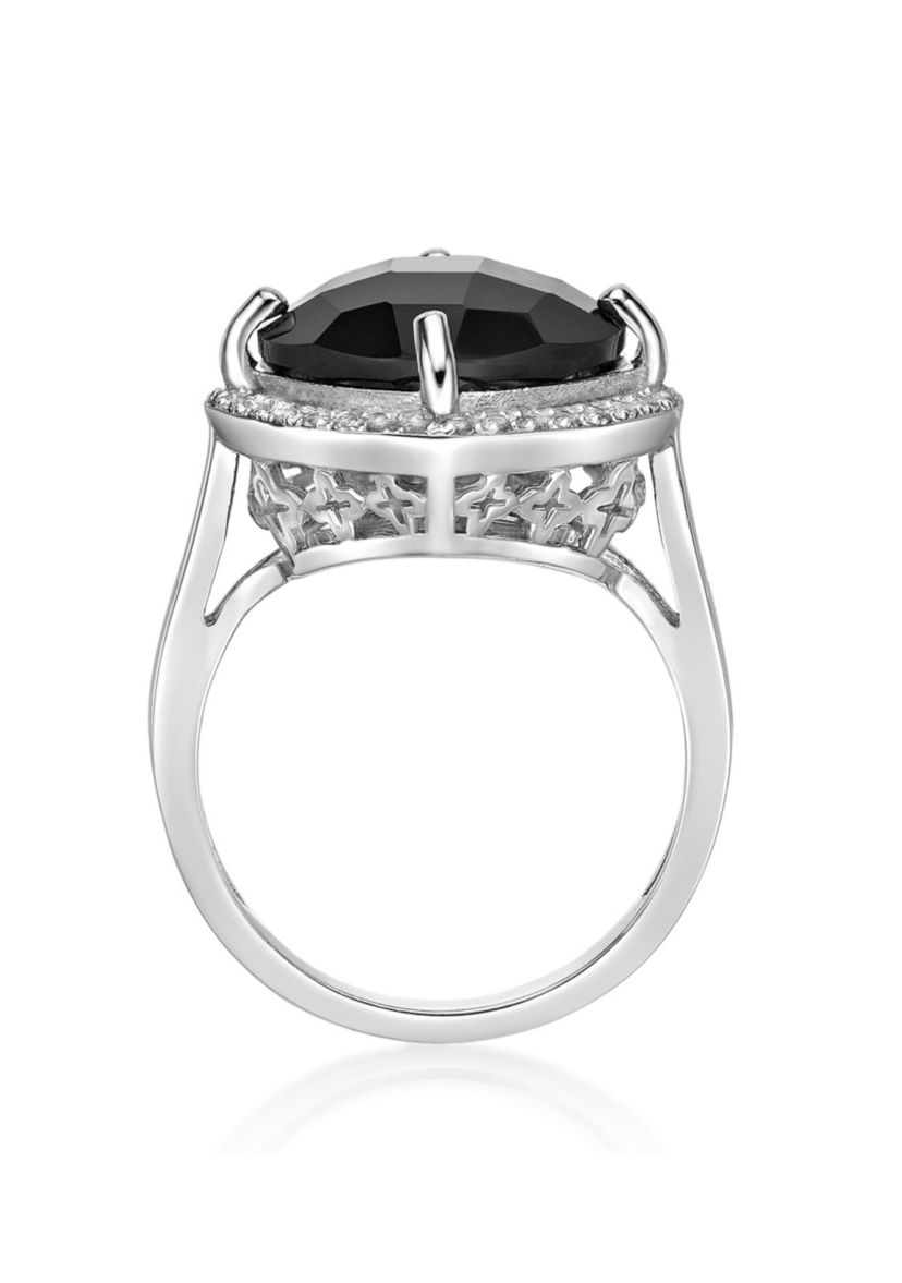 6.25 ct. t.w. Black Onyx and 1/3 ct. t.w. Lab-Created White Sapphire Ring in Sterling Silver