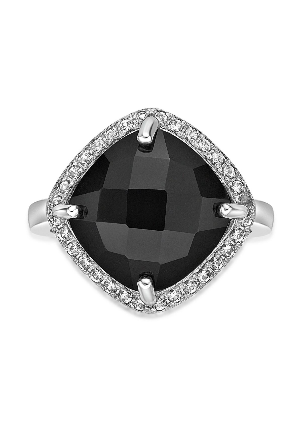 6.25 ct. t.w. Black Onyx and 1/3 ct. t.w. Lab-Created White Sapphire Ring in Sterling Silver