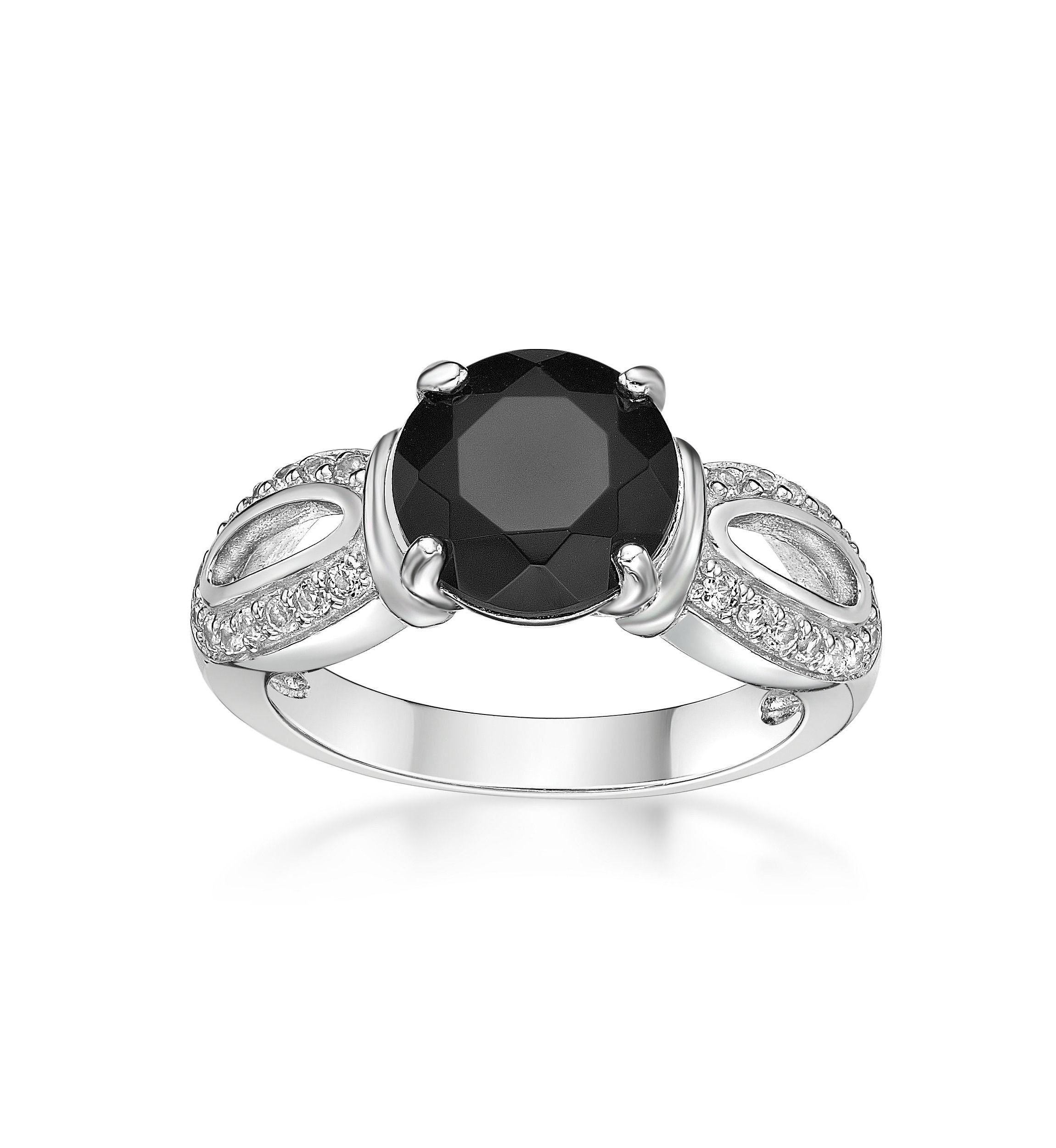 2 ct. t.w. Black Onyx and 1/4 ct. t.w. White Topaz Ring in Sterling Silver