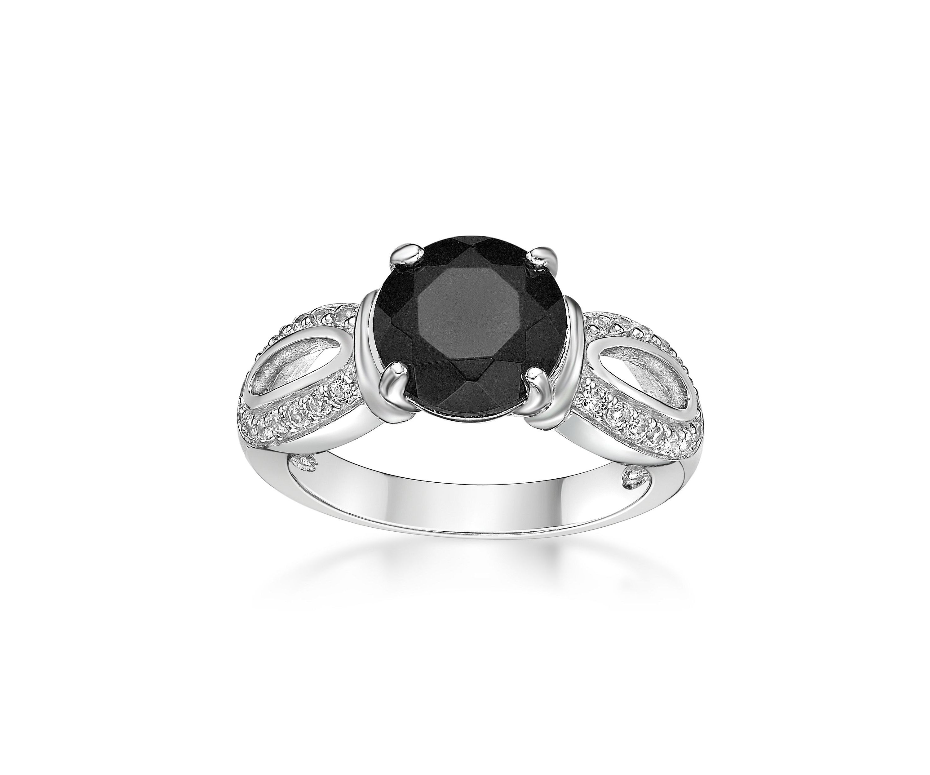2 ct. t.w. Black Onyx and 1/4 ct. t.w. White Topaz Ring in Sterling Silver