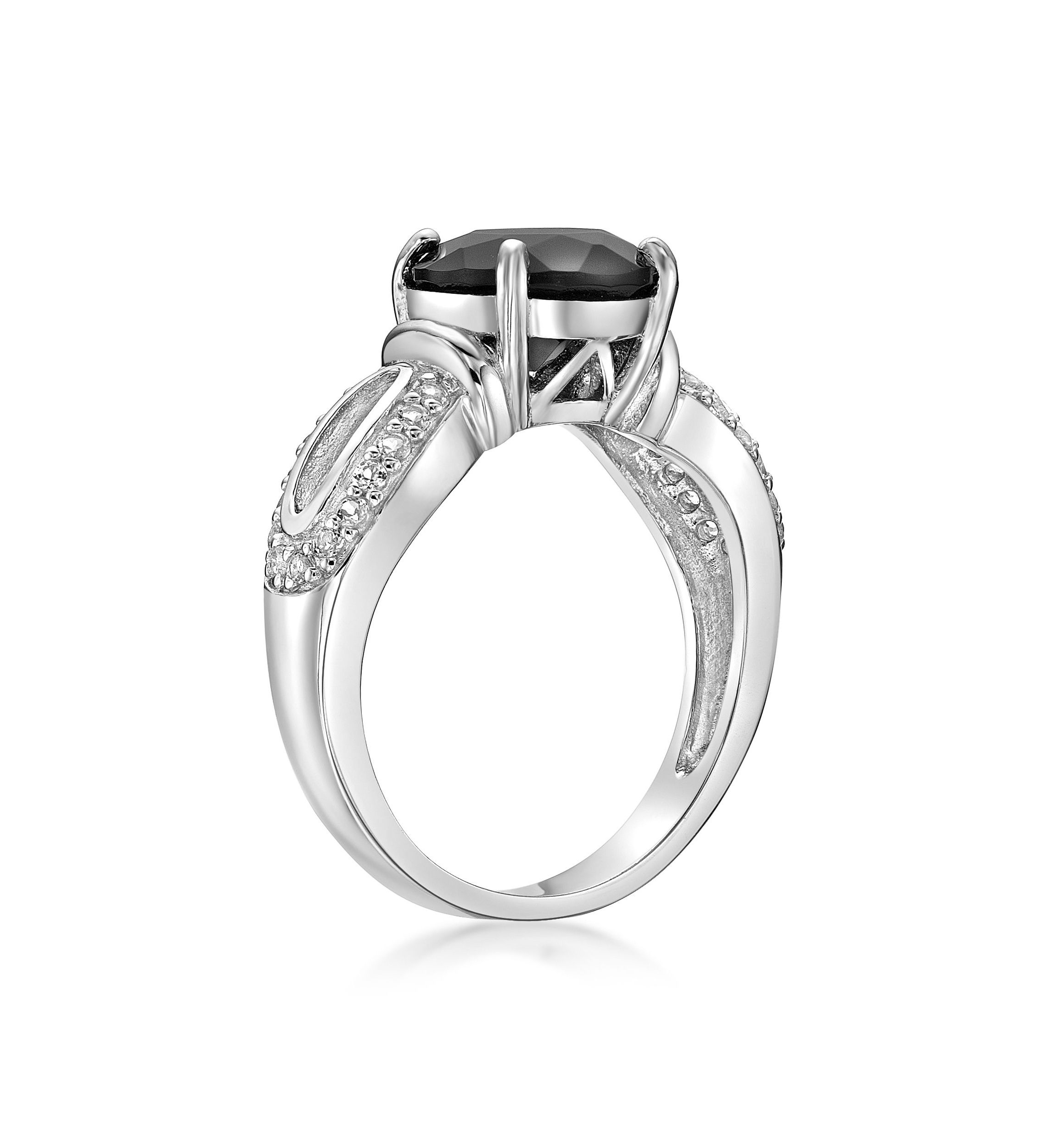 2 ct. t.w. Black Onyx and 1/4 ct. t.w. White Topaz Ring in Sterling Silver