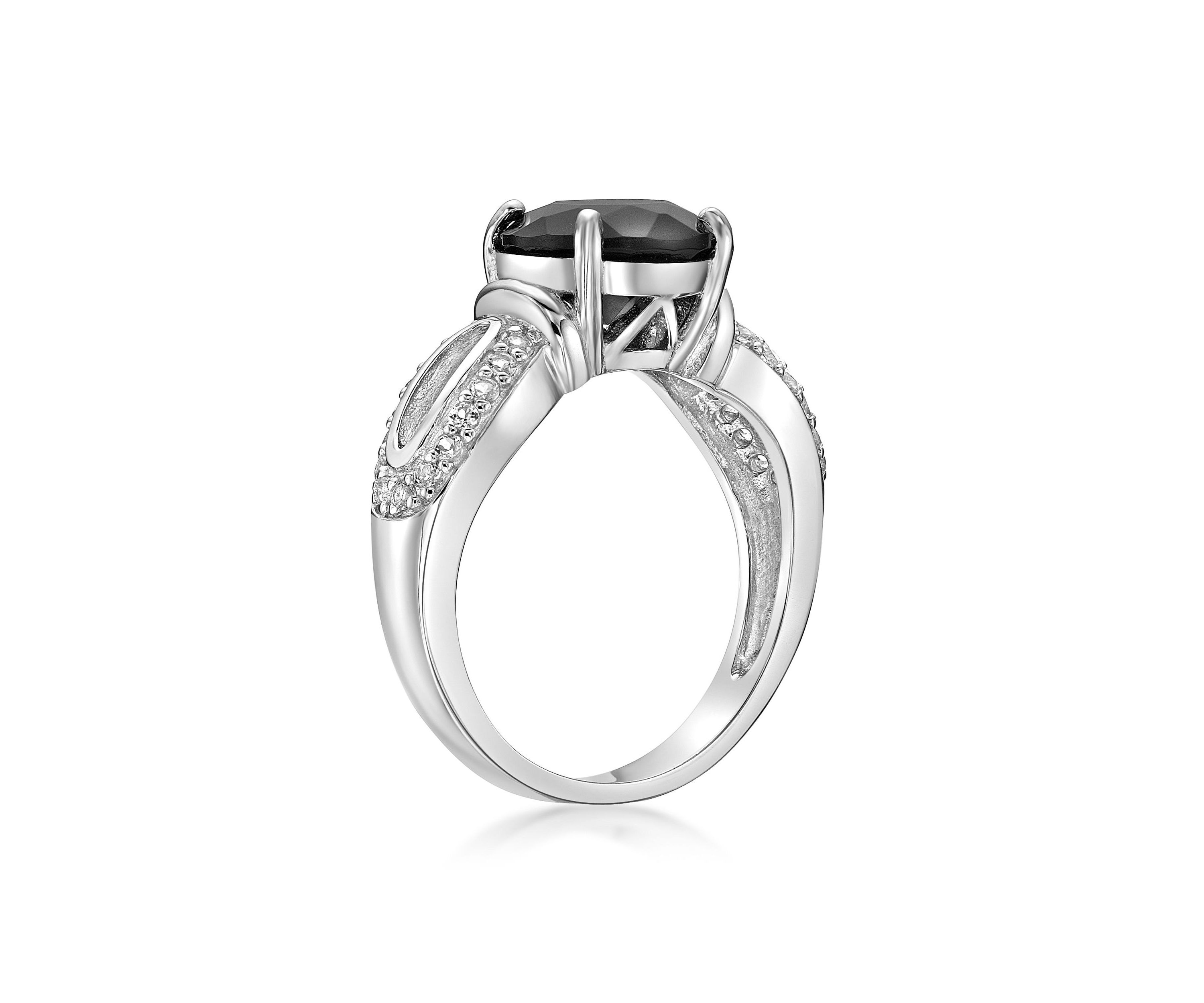 2 ct. t.w. Black Onyx and 1/4 ct. t.w. White Topaz Ring in Sterling Silver