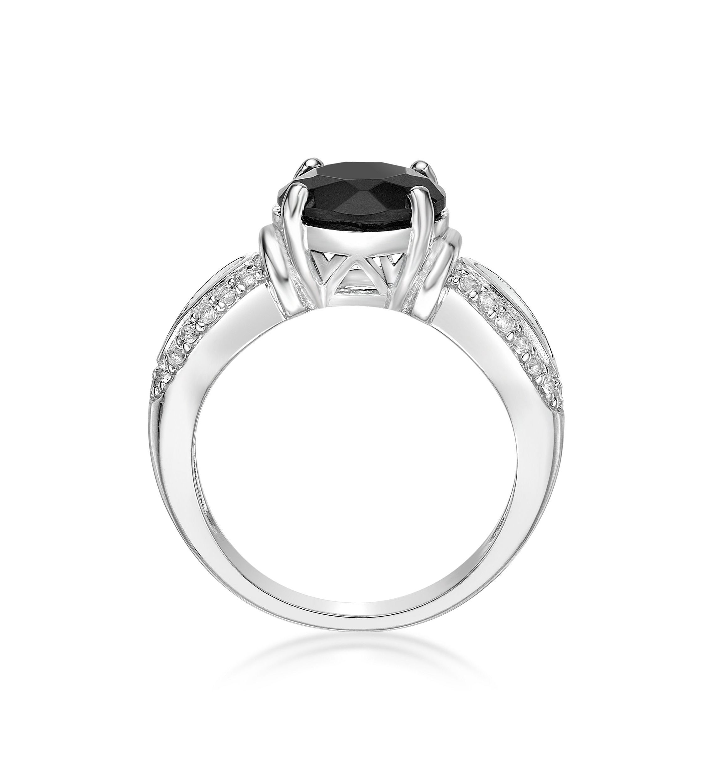 2 ct. t.w. Black Onyx and 1/4 ct. t.w. White Topaz Ring in Sterling Silver