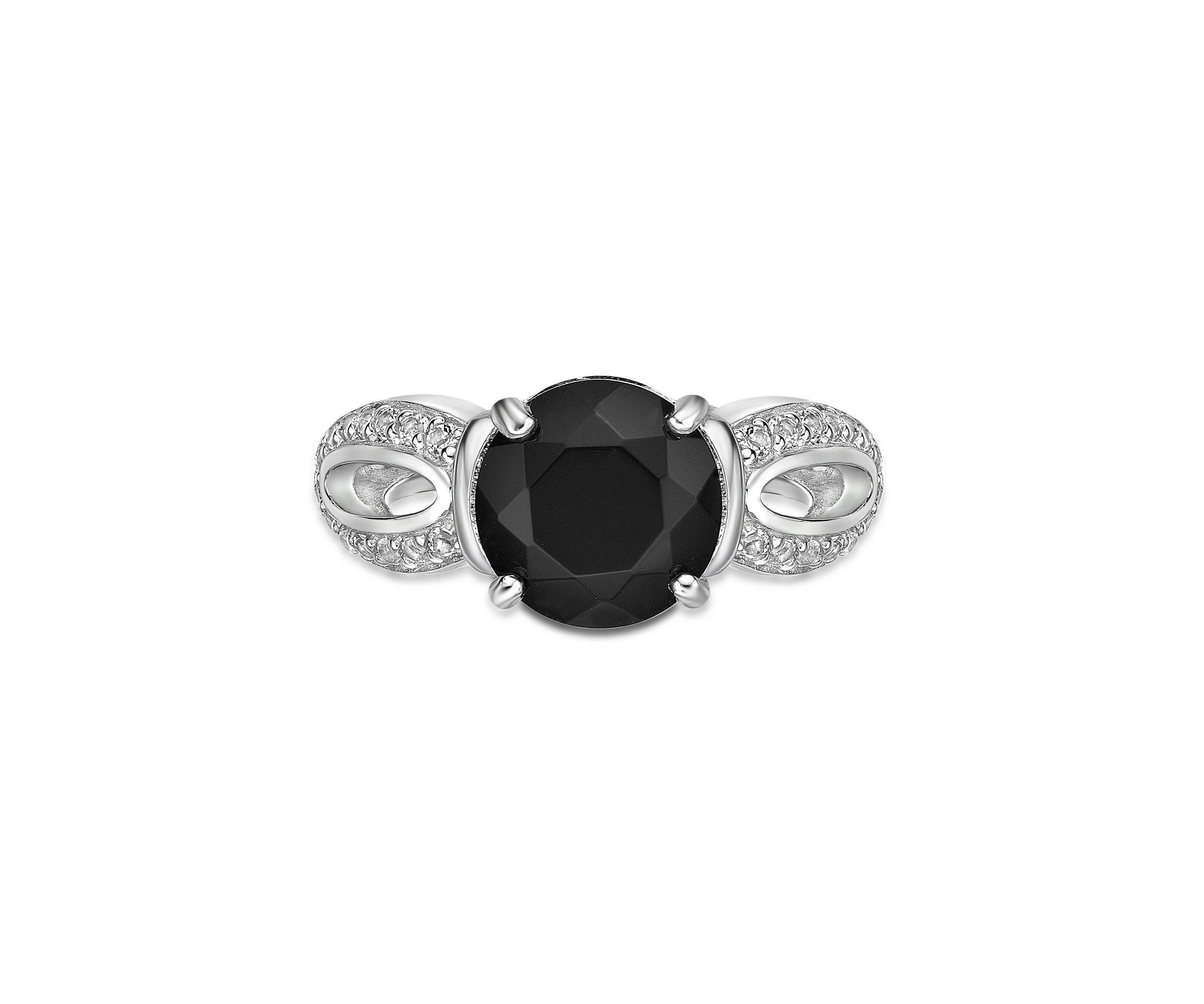 2 ct. t.w. Black Onyx and 1/4 ct. t.w. White Topaz Ring in Sterling Silver