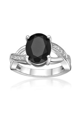 Gemminded 2.7 ct. t.w. Black Onyx and Lab-Created White Sapphire Accent Ring in Sterling Silver