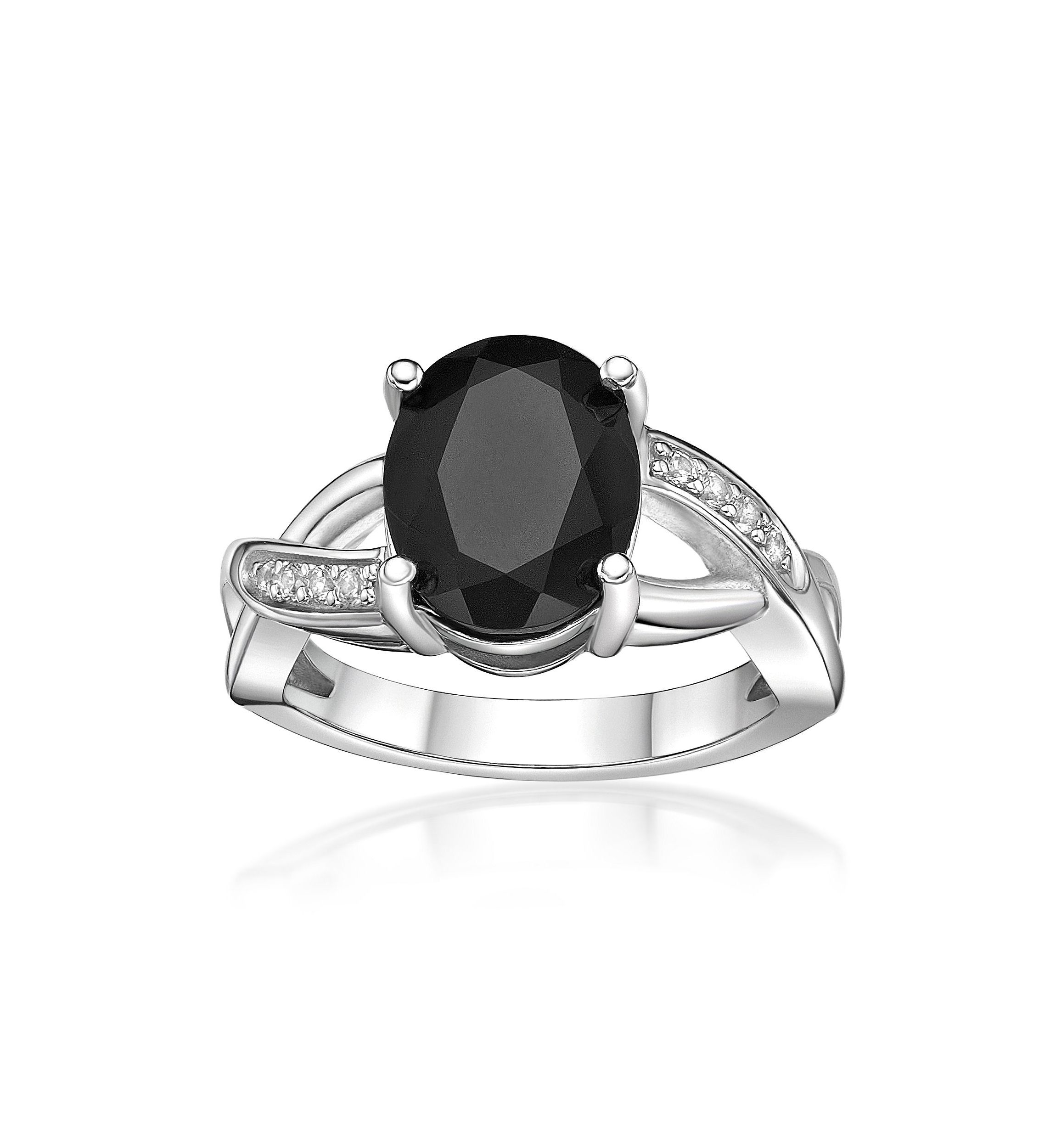 2.7 ct. t.w. Black Onyx and Lab-Created White Sapphire Accent Ring in Sterling Silver