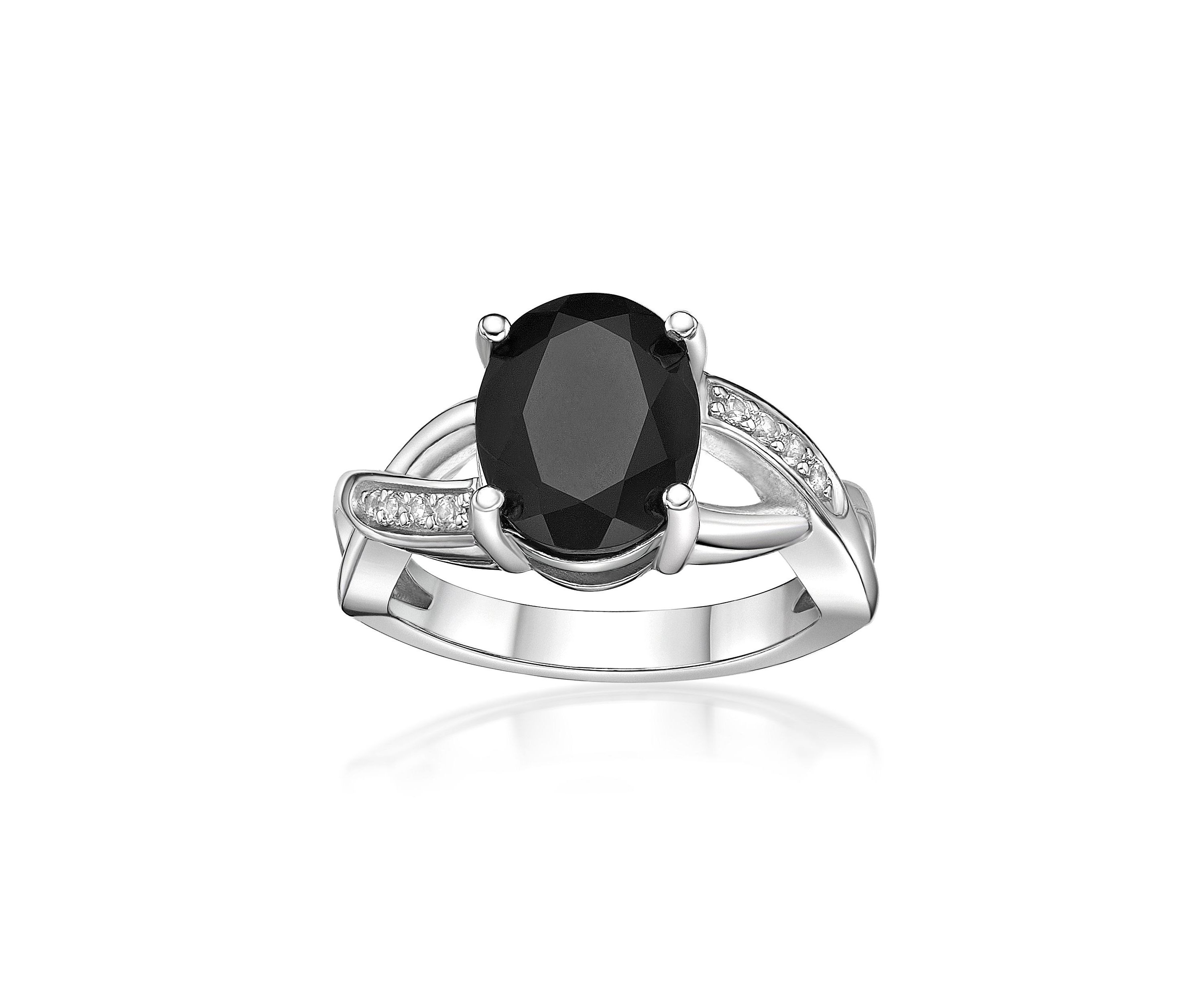 2.7 ct. t.w. Black Onyx and Lab-Created White Sapphire Accent Ring in Sterling Silver