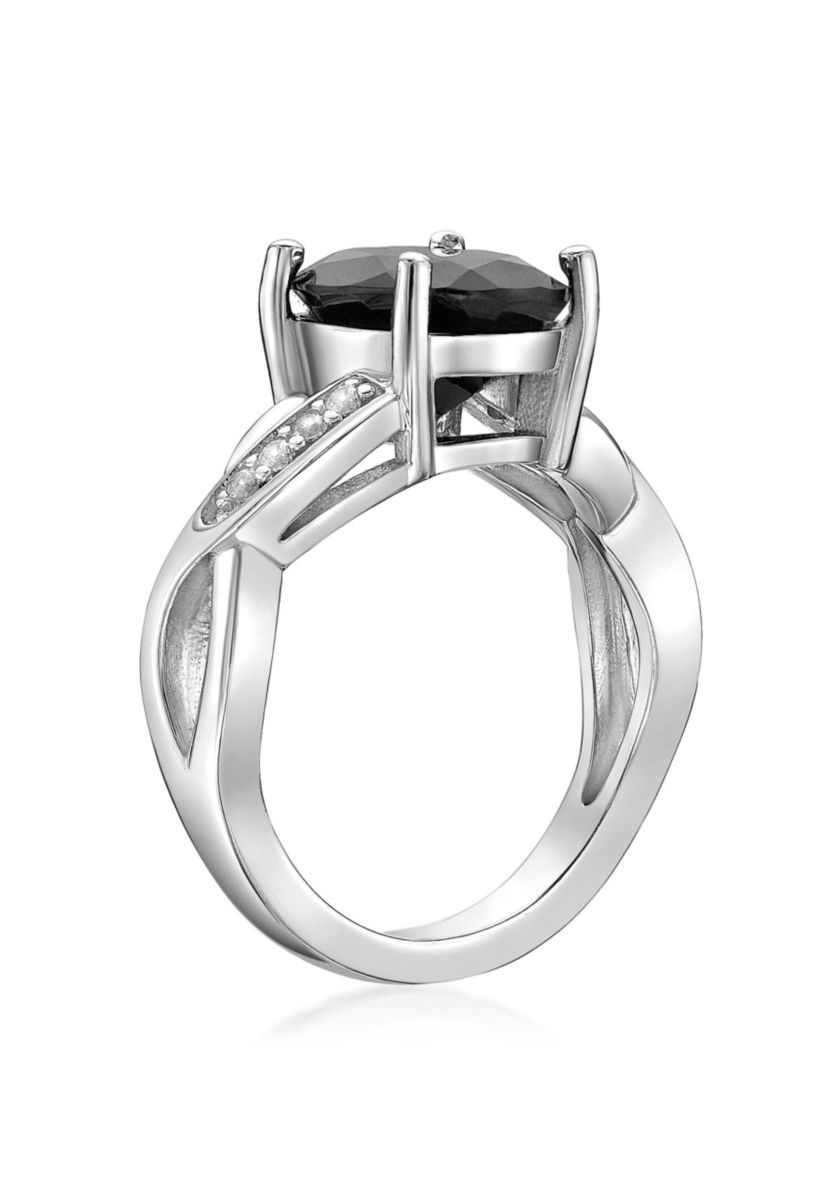 2.7 ct. t.w. Black Onyx and Lab-Created White Sapphire Accent Ring in Sterling Silver