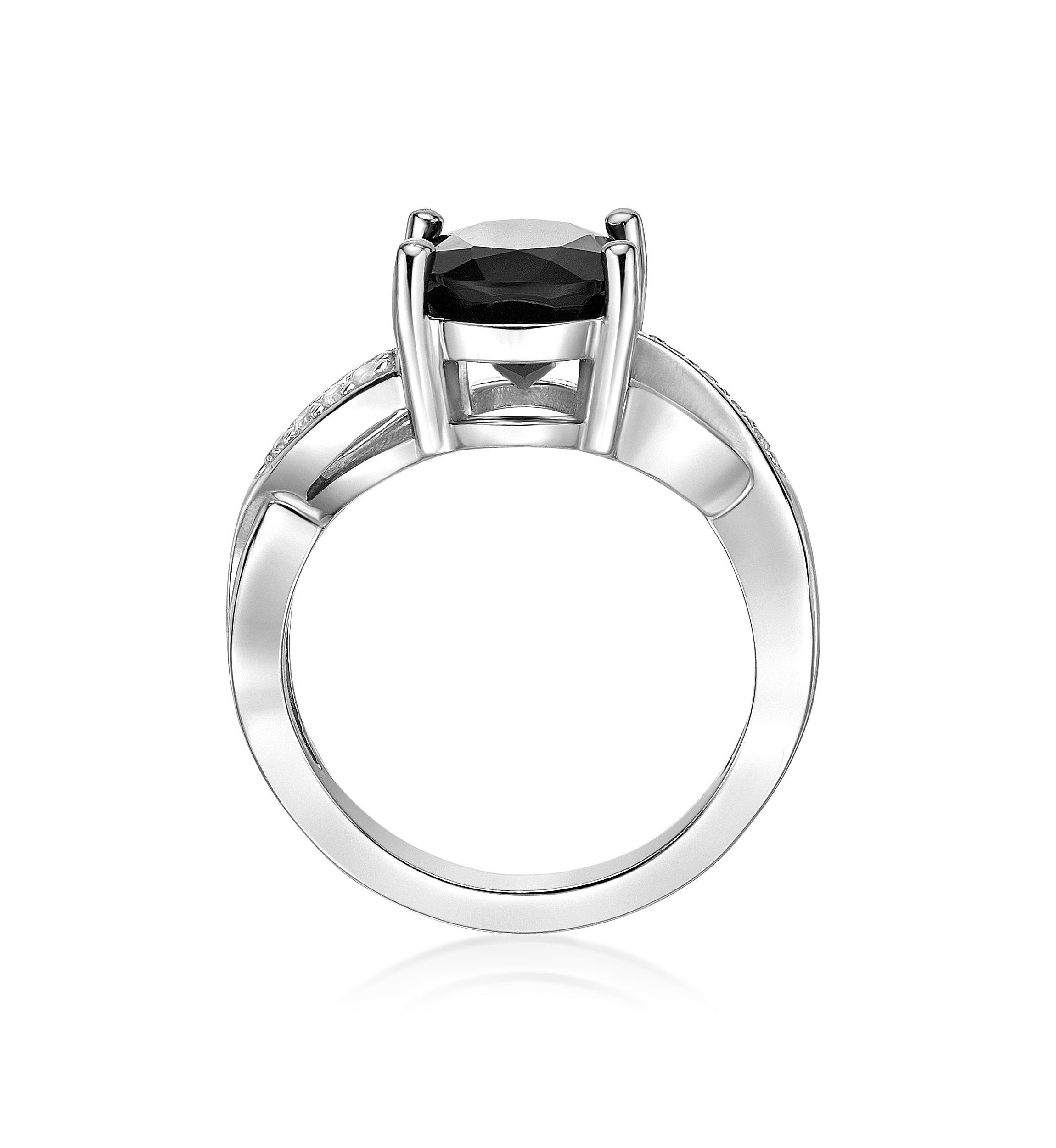 2.7 ct. t.w. Black Onyx and Lab-Created White Sapphire Accent Ring in Sterling Silver