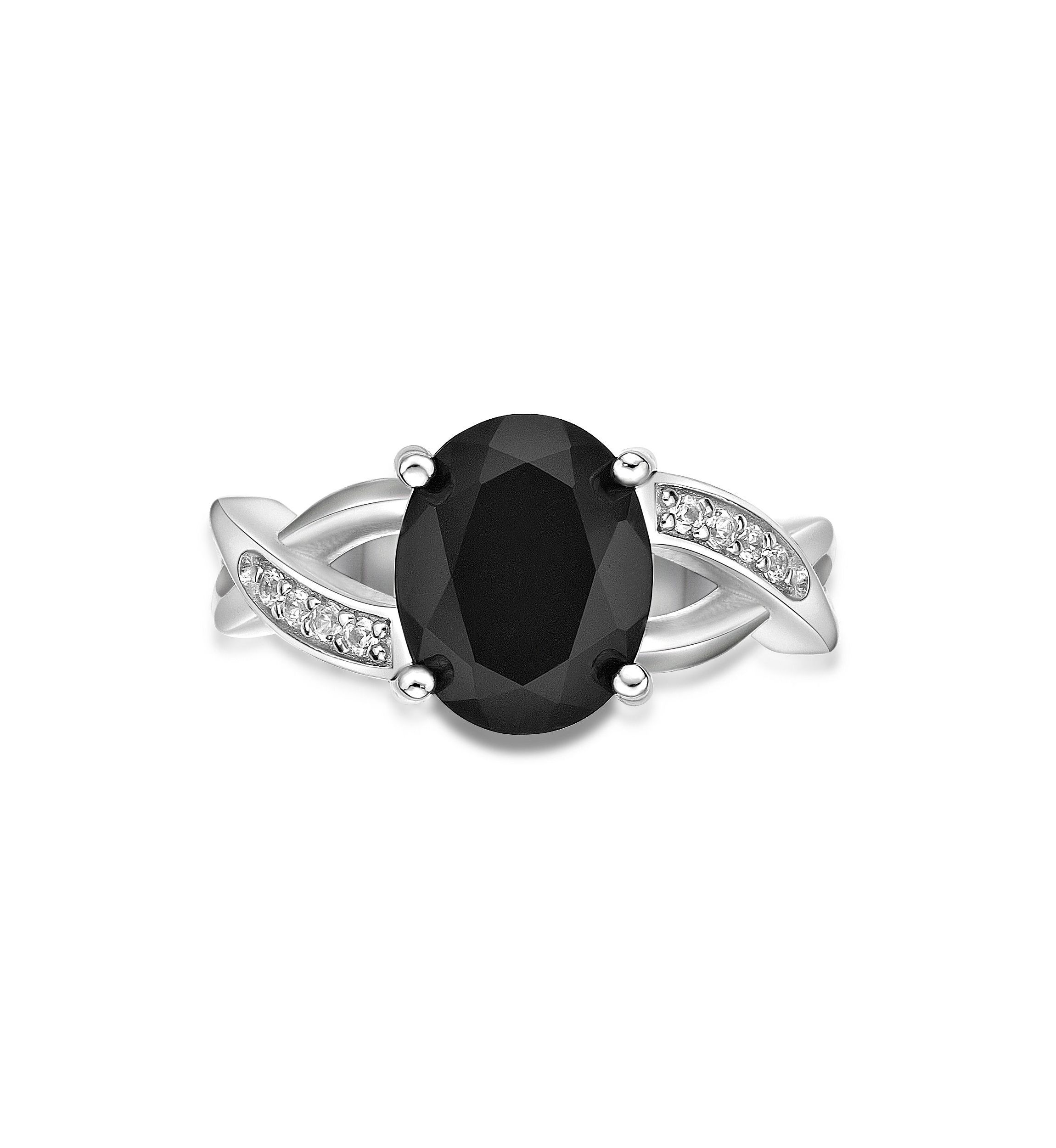 2.7 ct. t.w. Black Onyx and Lab-Created White Sapphire Accent Ring in Sterling Silver