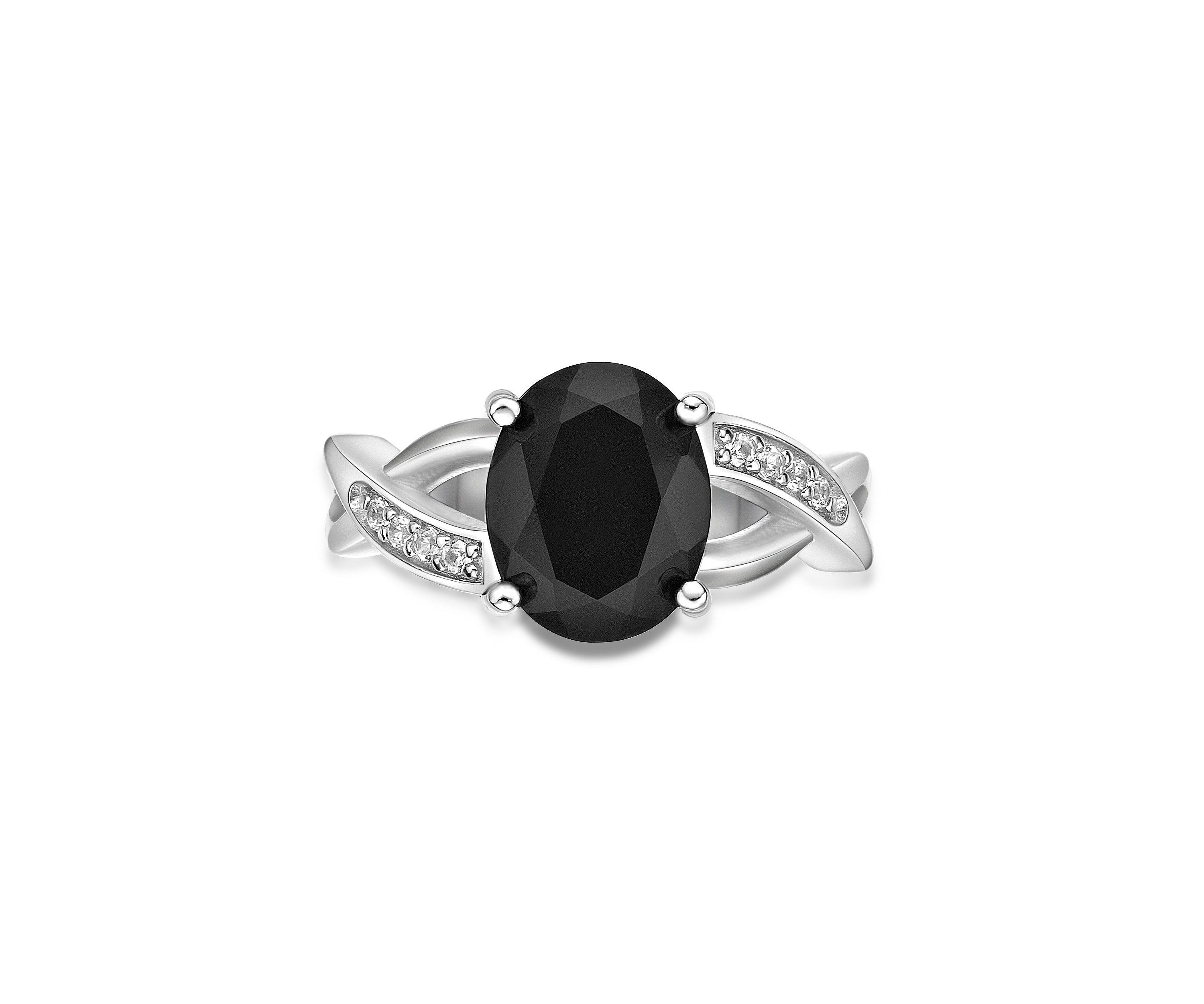 2.7 ct. t.w. Black Onyx and Lab-Created White Sapphire Accent Ring in Sterling Silver