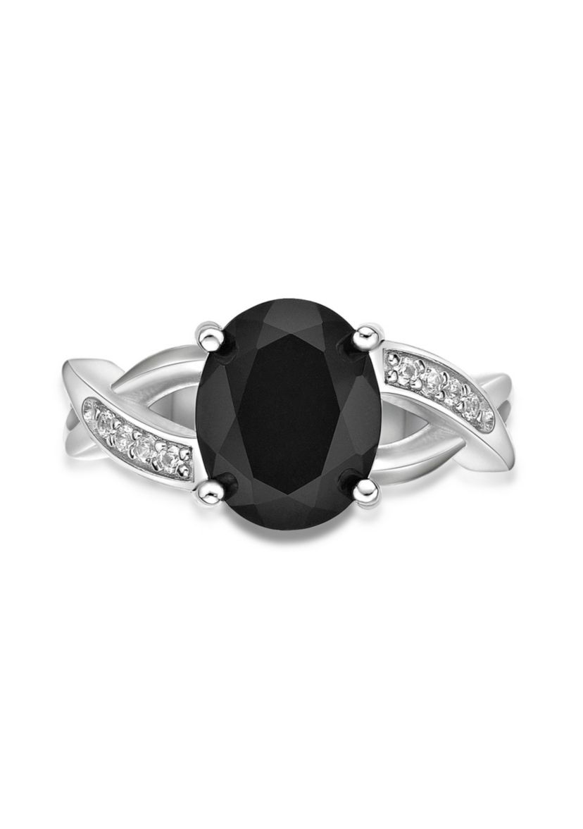 2.7 ct. t.w. Black Onyx and Lab-Created White Sapphire Accent Ring in Sterling Silver