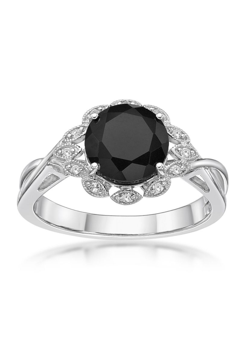 1.9 ct. t.w. Black Onyx and 1/10 ct. t.w. White Topaz Ring in Sterling Silver
