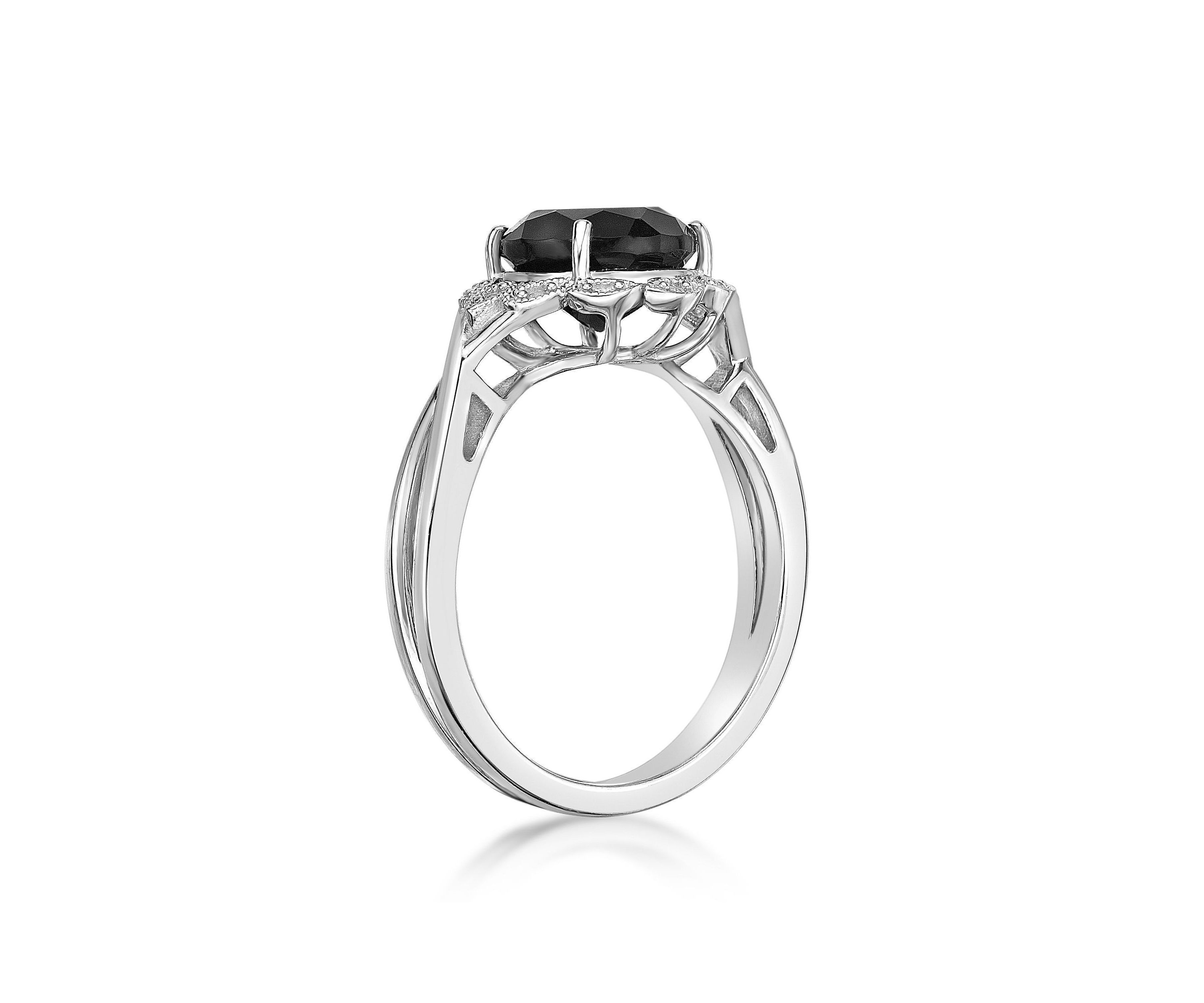 1.9 ct. t.w. Black Onyx and 1/10 ct. t.w. White Topaz Ring in Sterling Silver