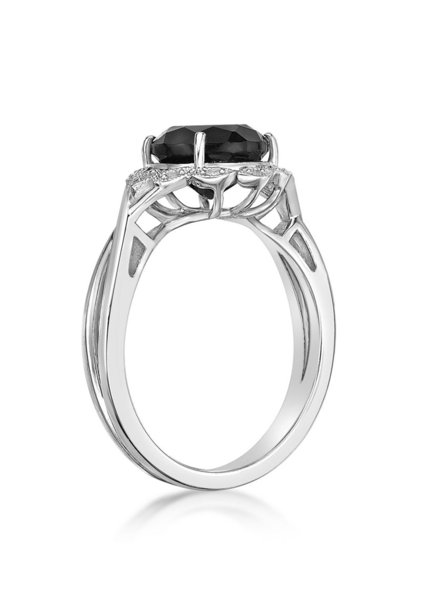 1.9 ct. t.w. Black Onyx and 1/10 ct. t.w. White Topaz Ring in Sterling Silver