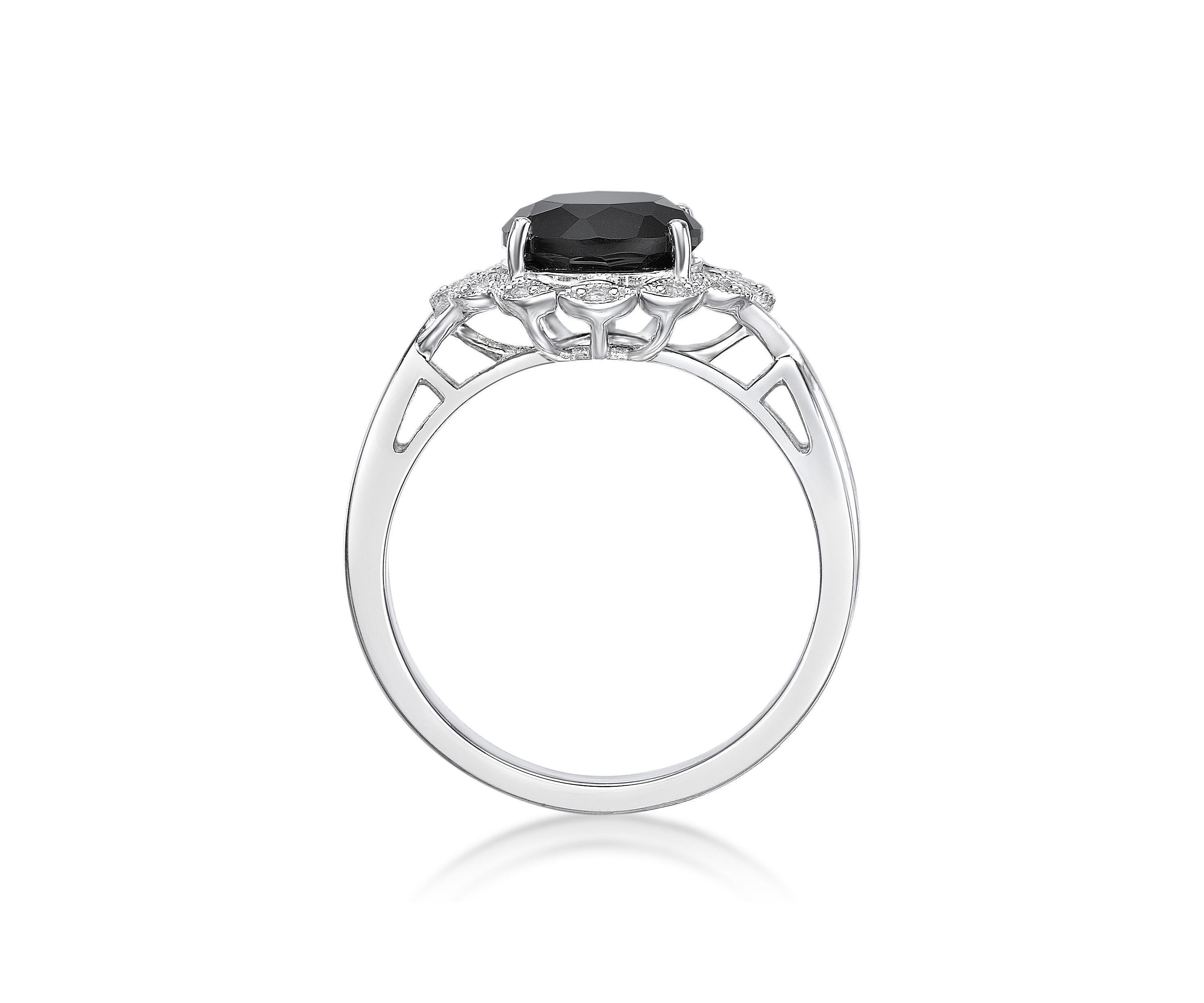 1.9 ct. t.w. Black Onyx and 1/10 ct. t.w. White Topaz Ring in Sterling Silver