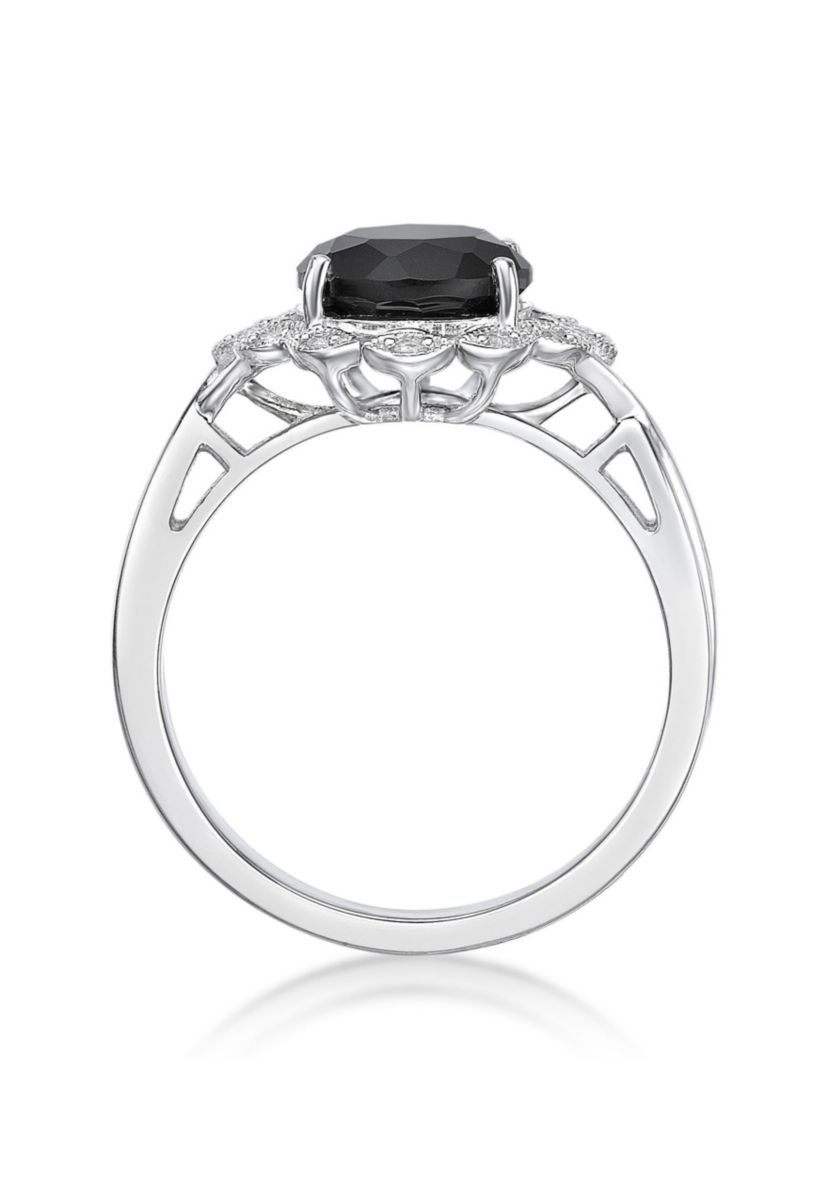 1.9 ct. t.w. Black Onyx and 1/10 ct. t.w. White Topaz Ring in Sterling Silver