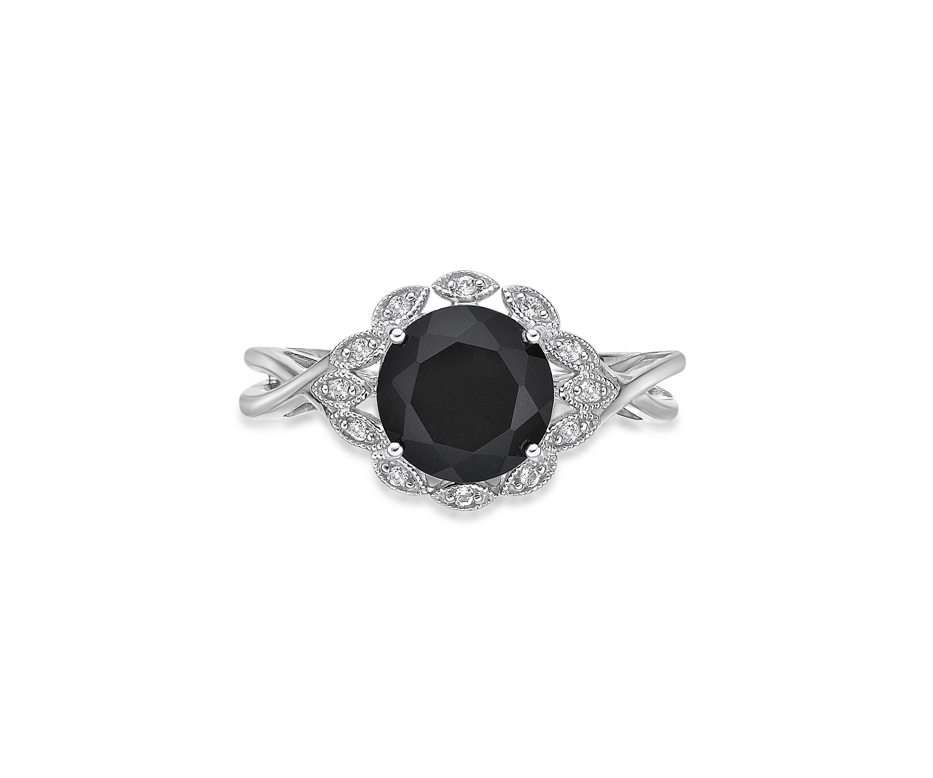 1.9 ct. t.w. Black Onyx and 1/10 ct. t.w. White Topaz Ring in Sterling Silver