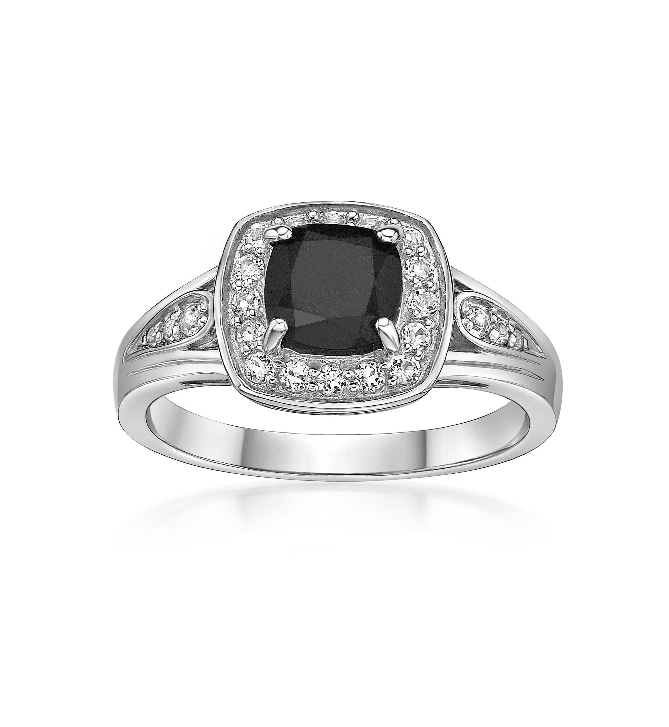 0.79 ct. t.w. Black Onyx and 1/3 ct. t.w. White Topaz Ring in Sterling Silver