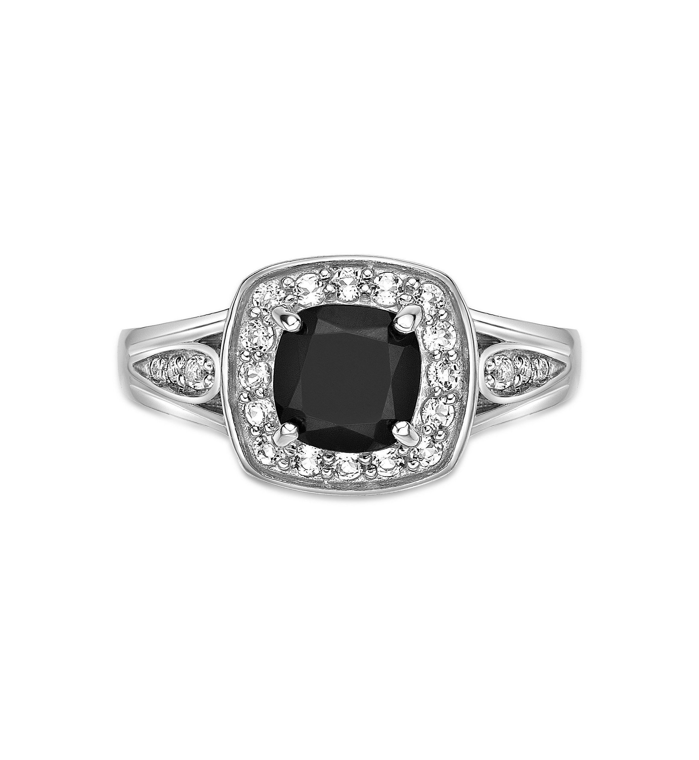 0.79 ct. t.w. Black Onyx and 1/3 ct. t.w. White Topaz Ring in Sterling Silver