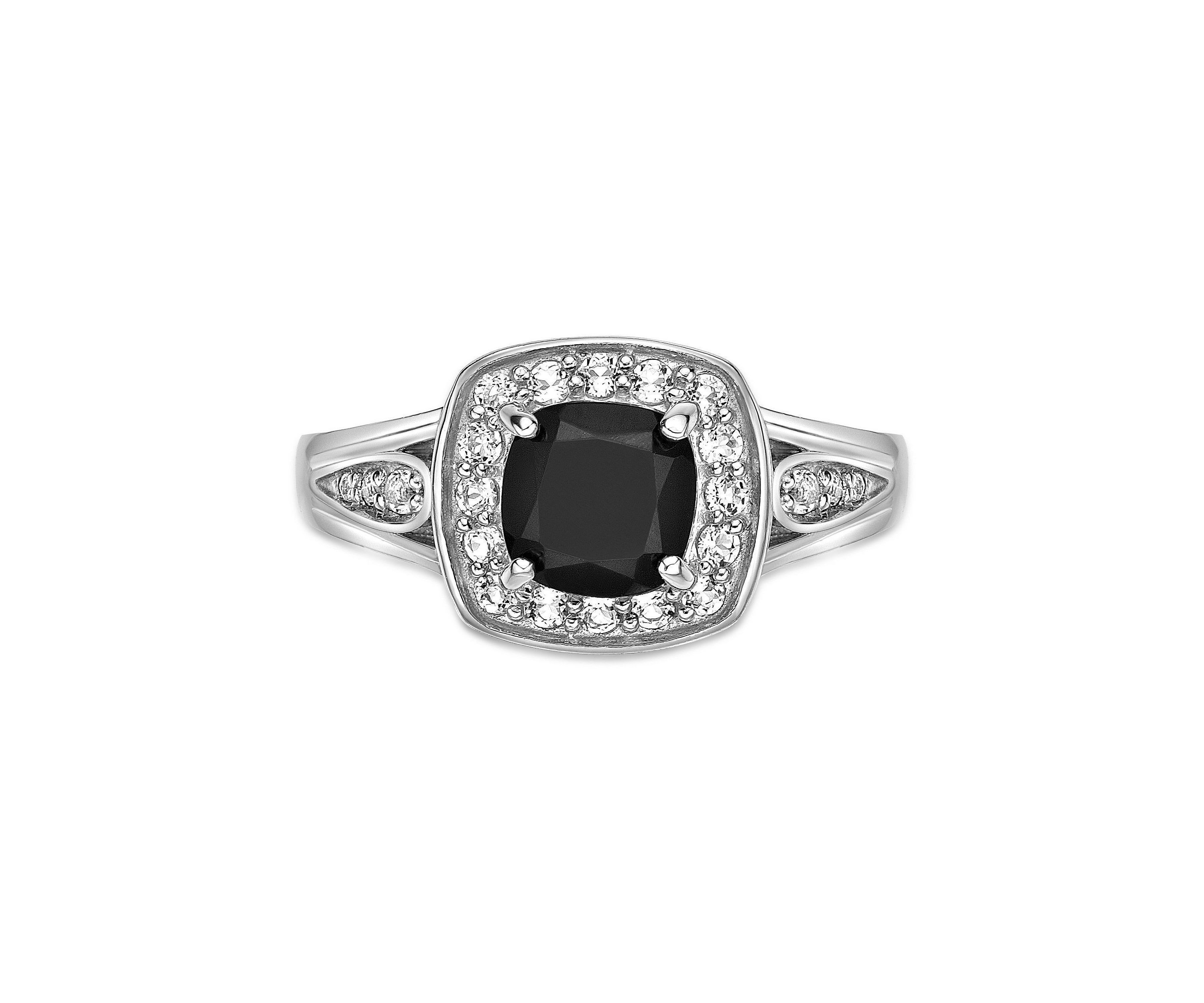 0.79 ct. t.w. Black Onyx and 1/3 ct. t.w. White Topaz Ring in Sterling Silver