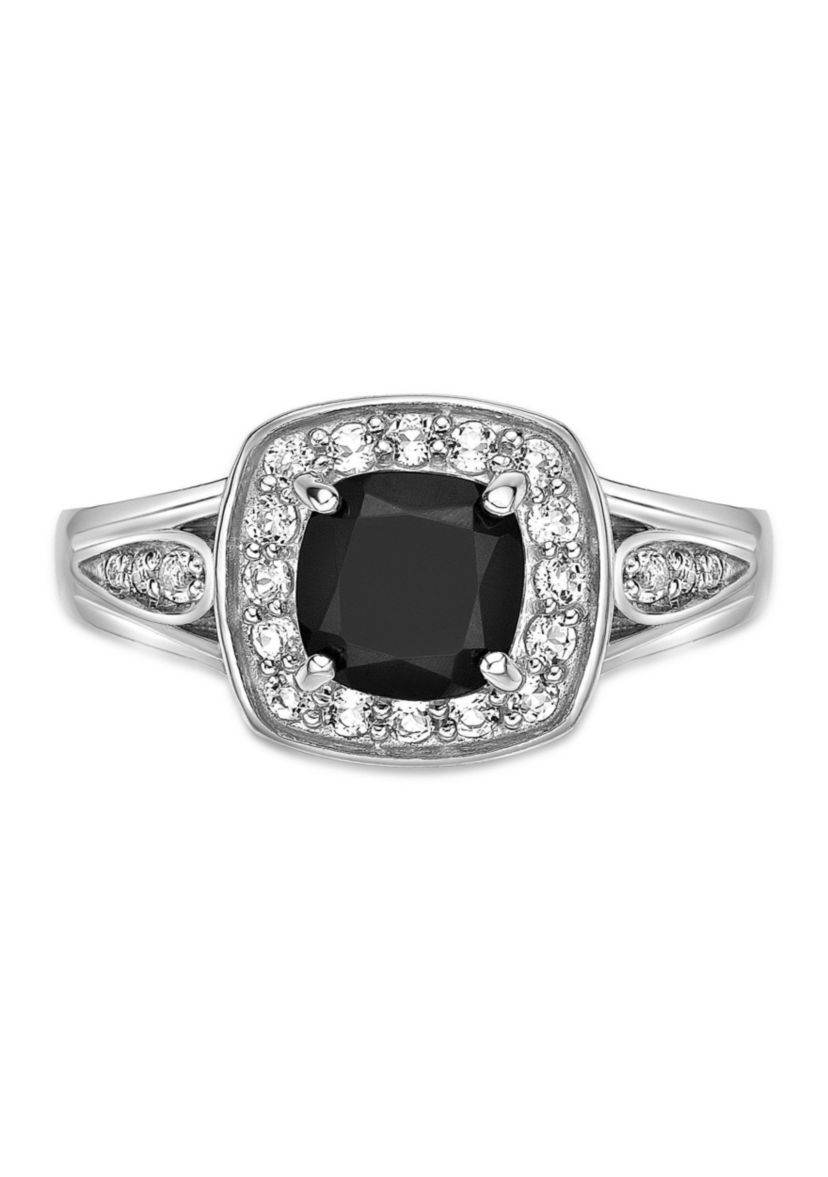 0.79 ct. t.w. Black Onyx and 1/3 ct. t.w. White Topaz Ring in Sterling Silver