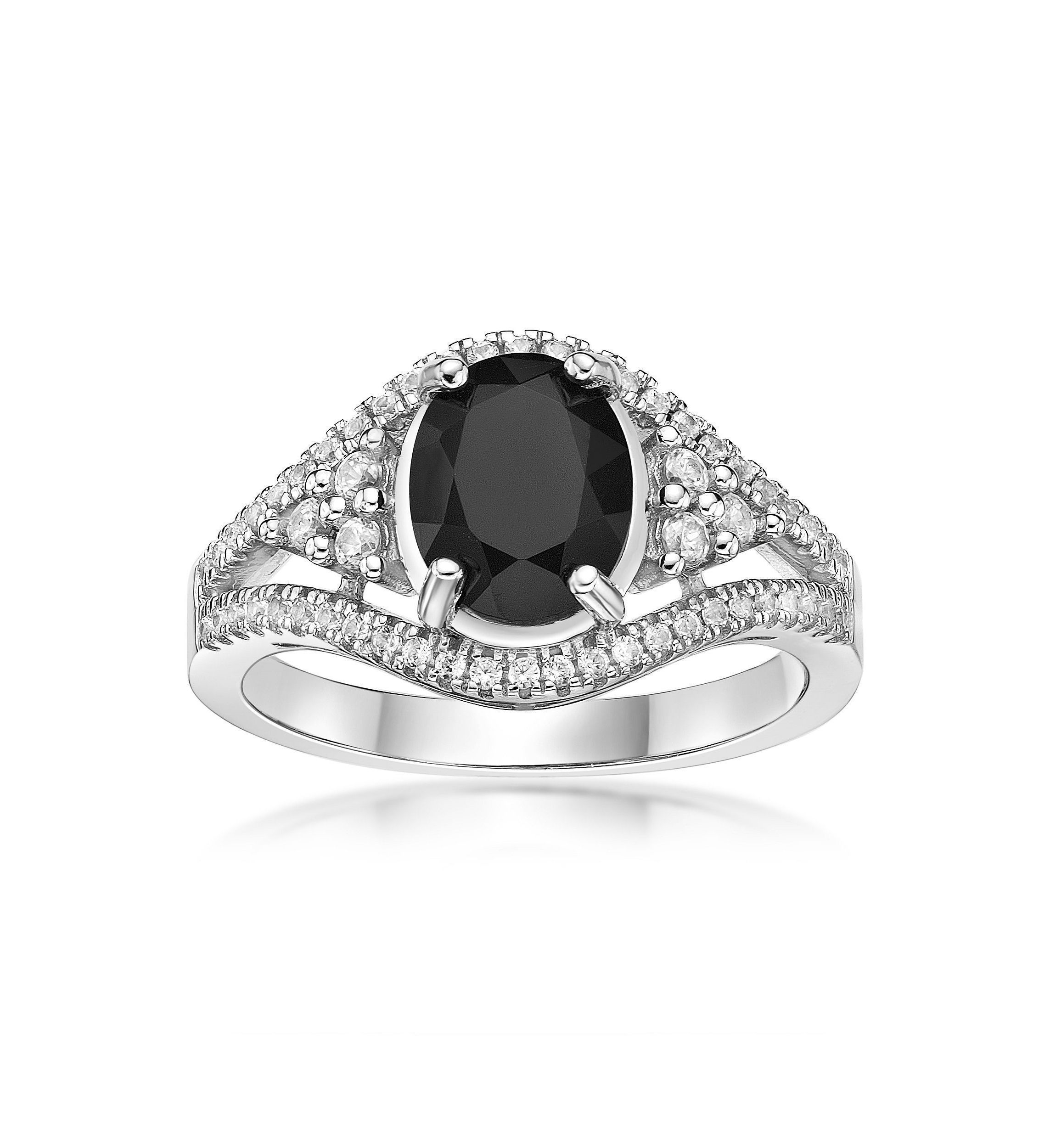 1.6 ct. t.w. Black Onyx and 5/8 ct. t.w. White Topaz Ring in Sterling Silver
