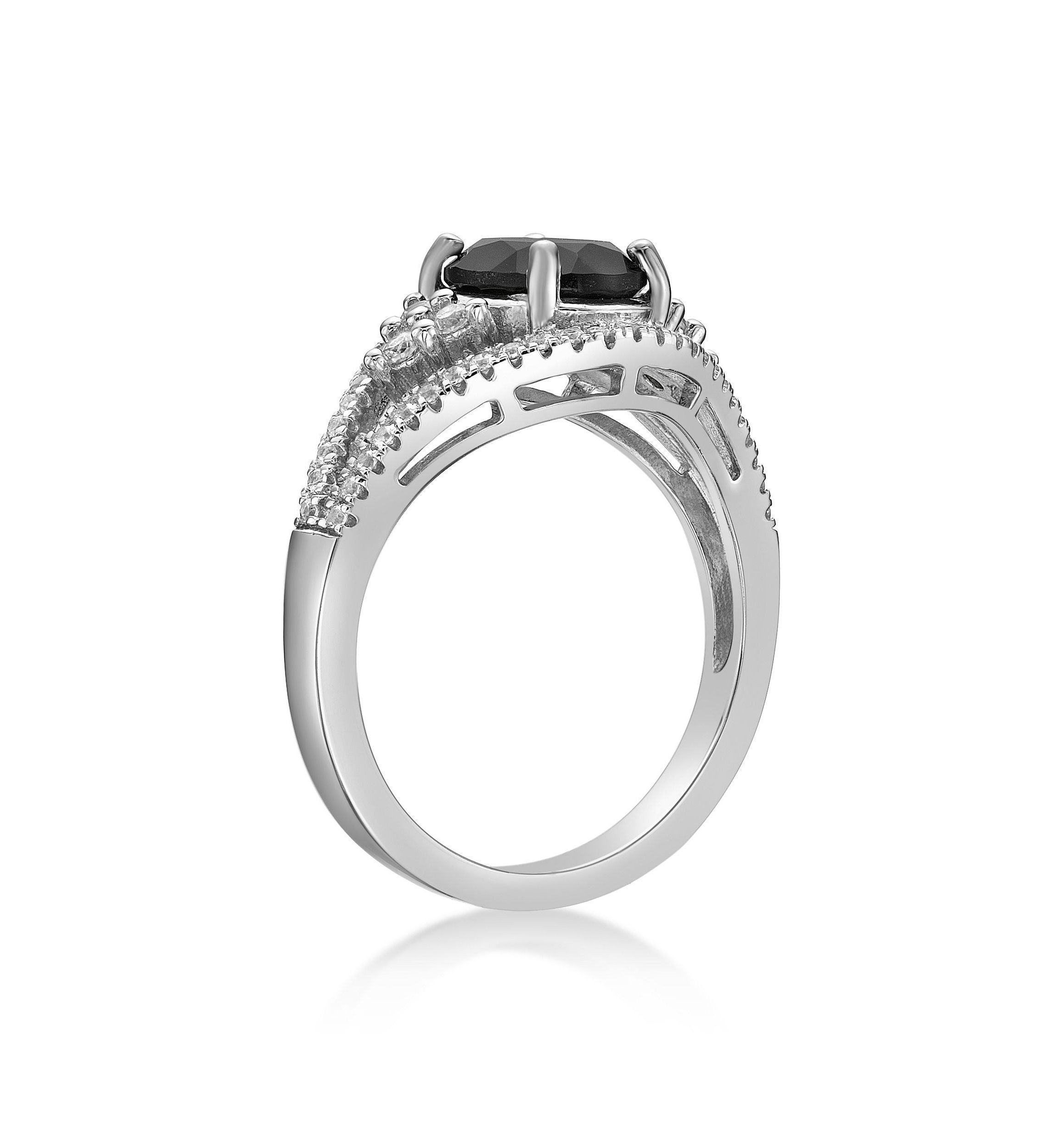 1.6 ct. t.w. Black Onyx and 5/8 ct. t.w. White Topaz Ring in Sterling Silver