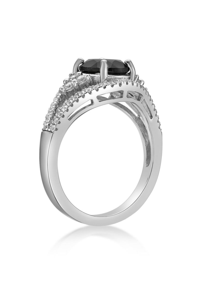 1.6 ct. t.w. Black Onyx and 5/8 ct. t.w. White Topaz Ring in Sterling Silver