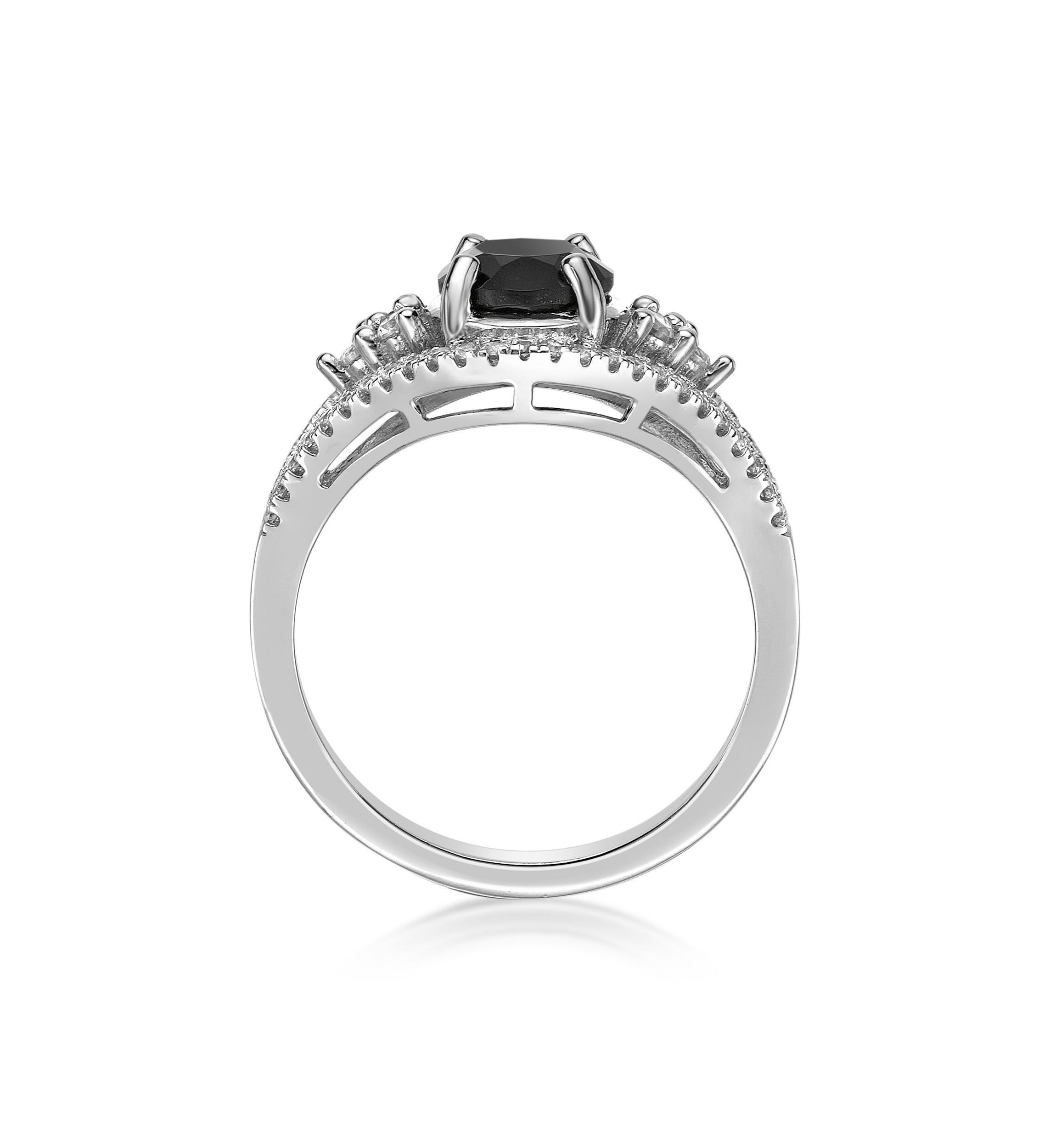 1.6 ct. t.w. Black Onyx and 5/8 ct. t.w. White Topaz Ring in Sterling Silver